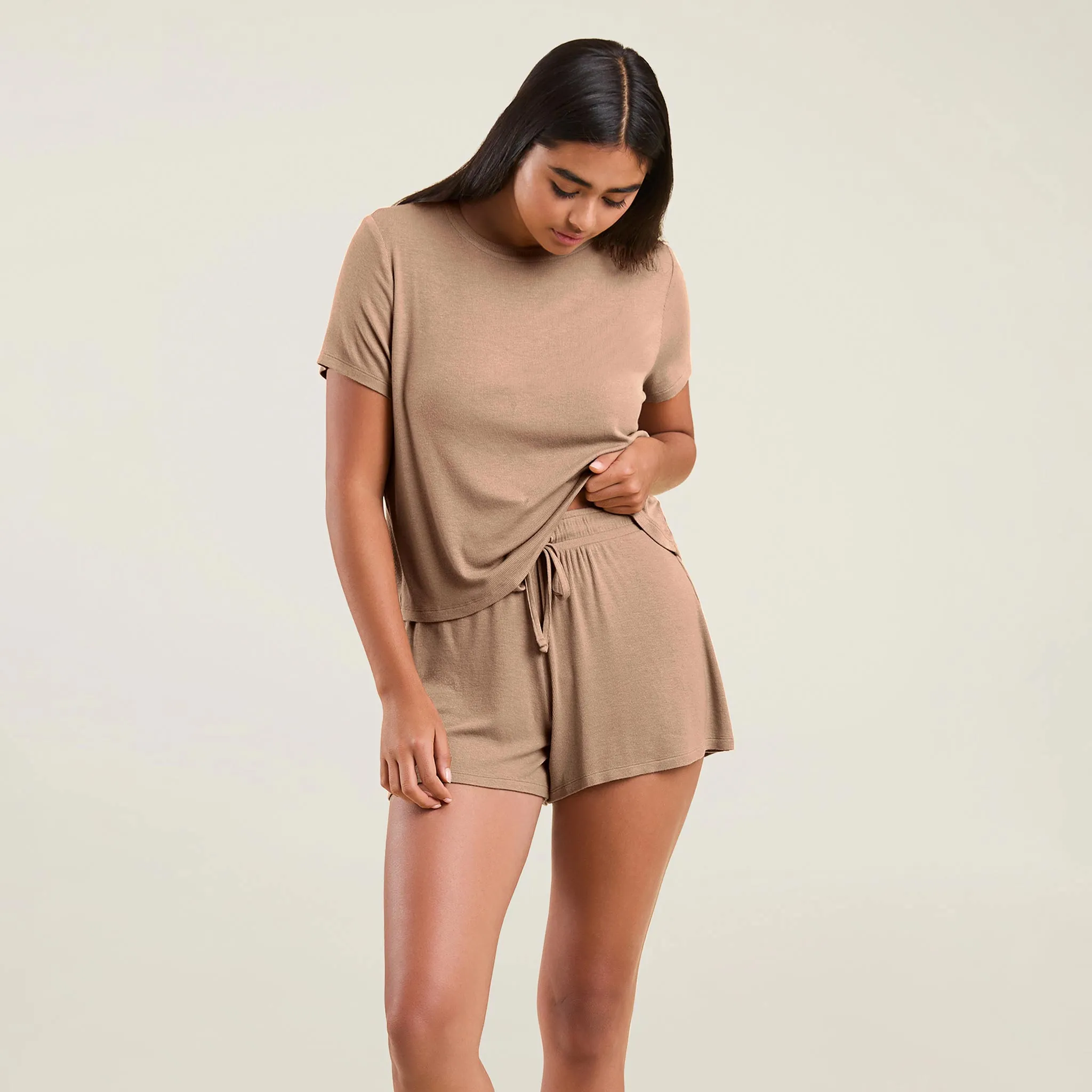 Ribbed Pajama Shorts Set | Cinnamon sold by nuuds
