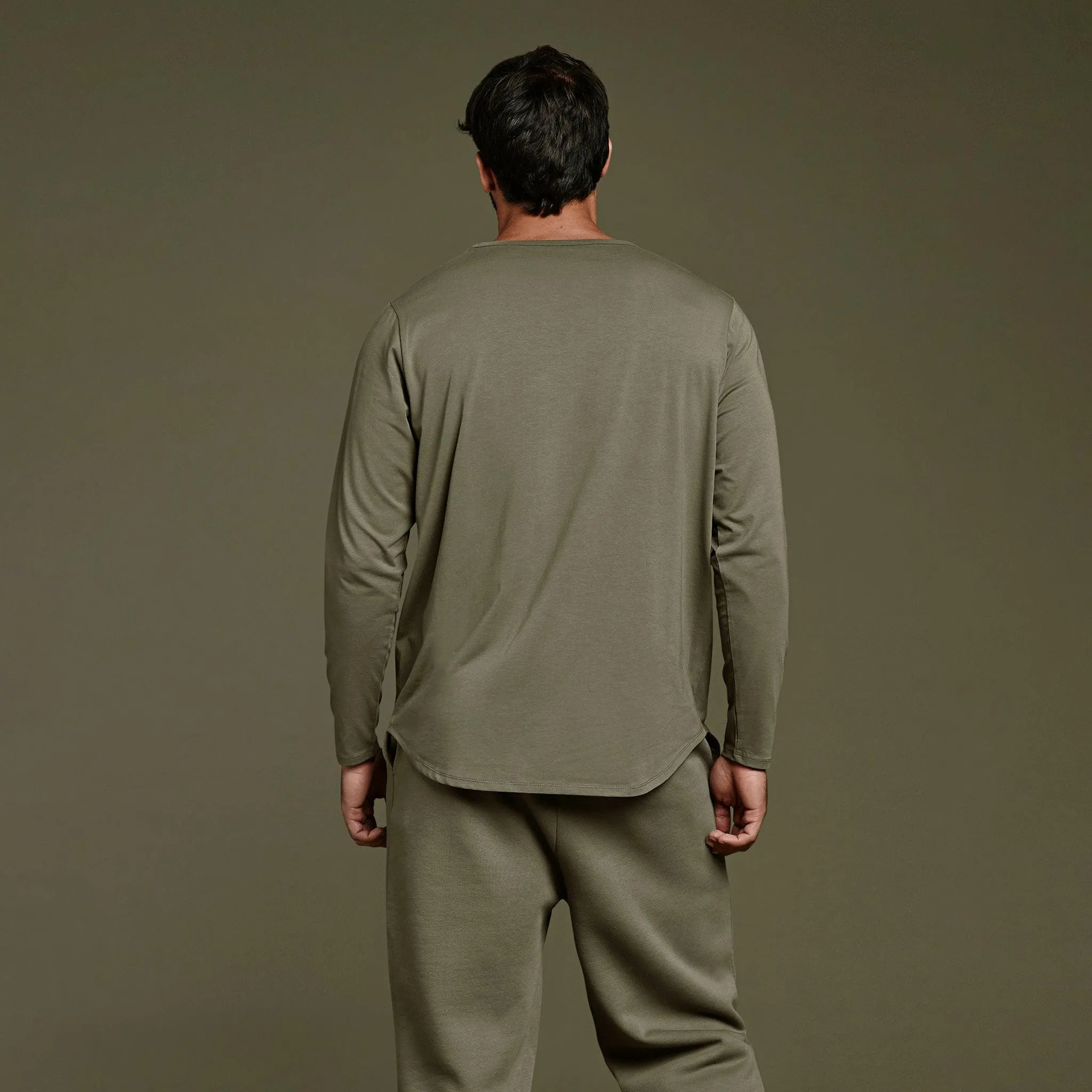 Long Sleeve Curved Hem T-Shirt | Olive sold by nuuds product image thumbnail 4
