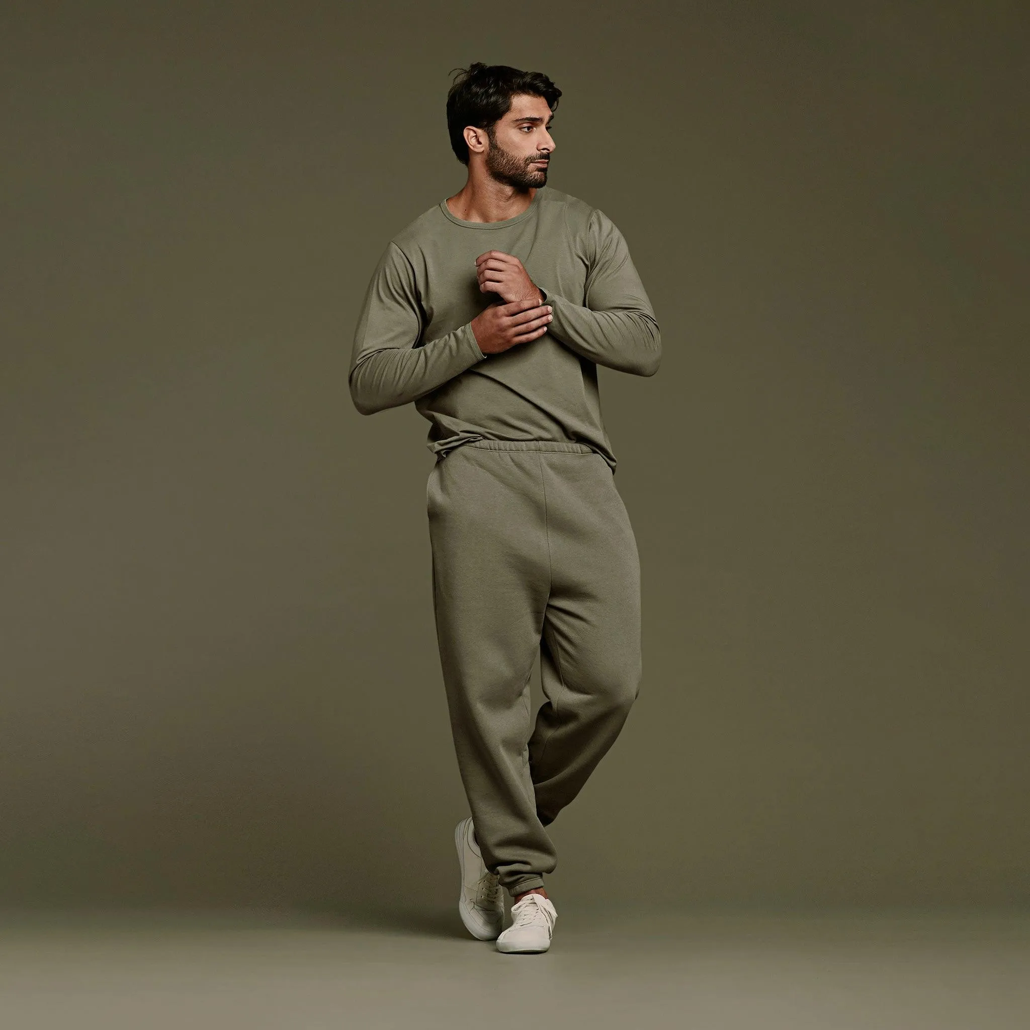 Long Sleeve Curved Hem T-Shirt | Olive sold by nuuds product image thumbnail 2