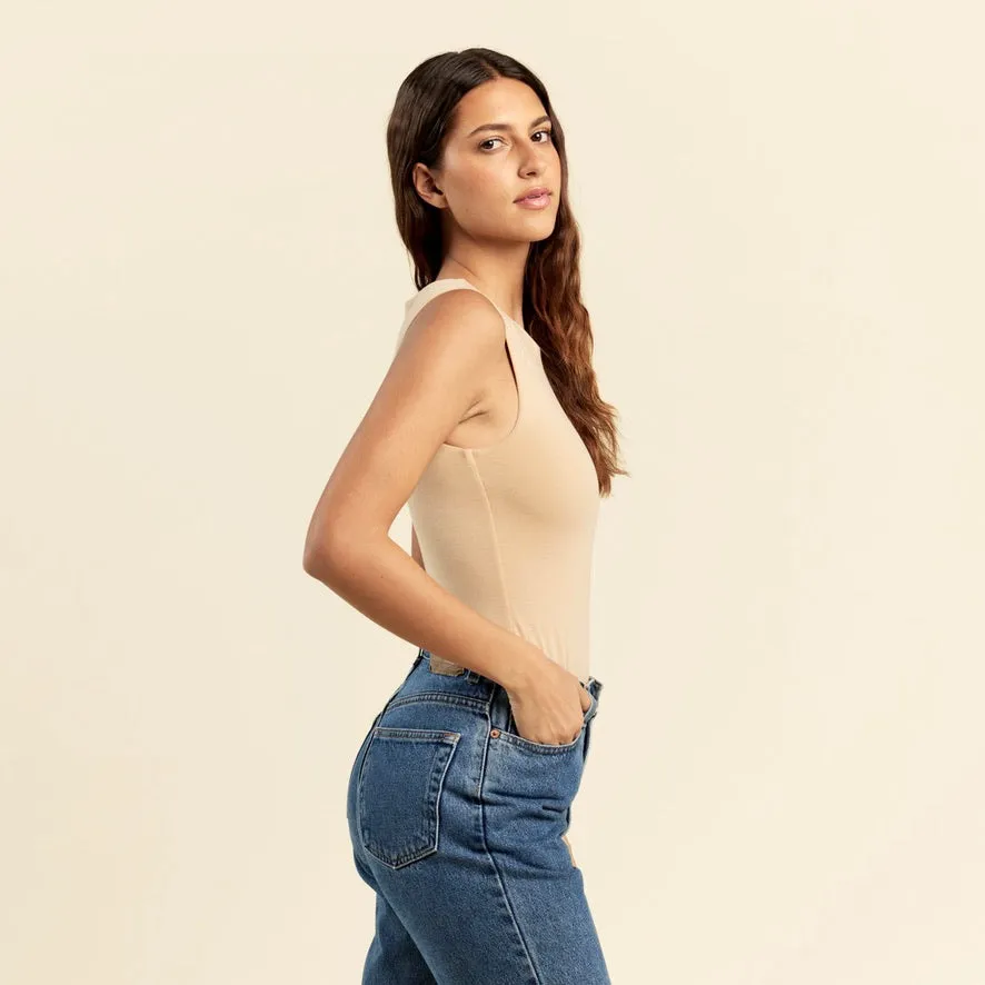 Cotton Stretch Classic Crewneck Tank Bodysuit | Oat sold by nuuds product image thumbnail 3