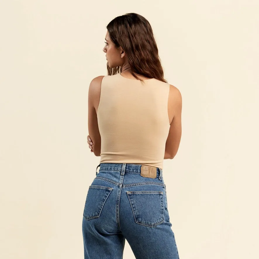 Cotton Stretch Classic Crewneck Tank Bodysuit | Oat sold by nuuds product image thumbnail 4