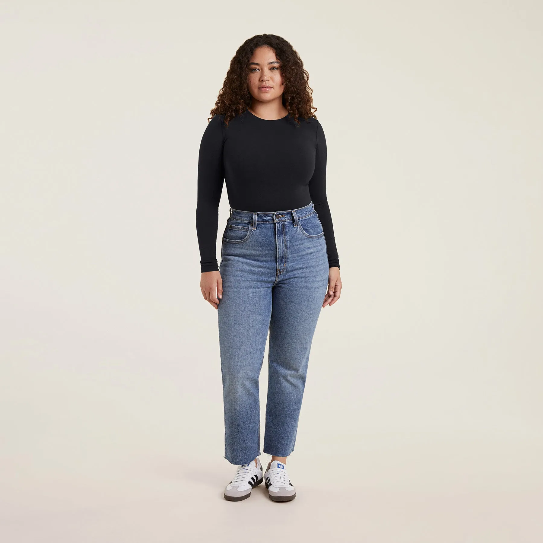 Cotton Stretch Long Sleeve Crewneck Bodysuit | Black sold by nuuds product image thumbnail 2