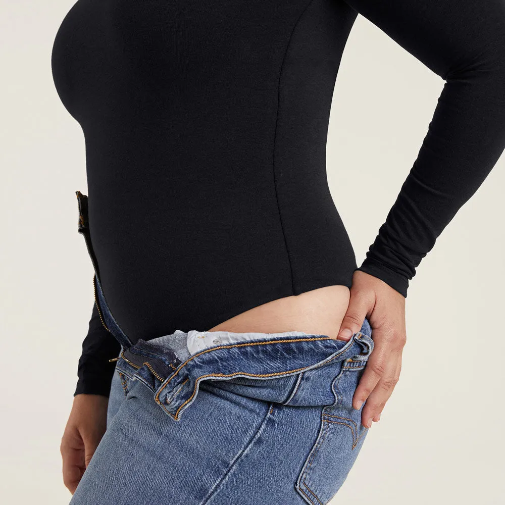 Cotton Stretch Long Sleeve Crewneck Bodysuit | Black sold by nuuds product image thumbnail 5