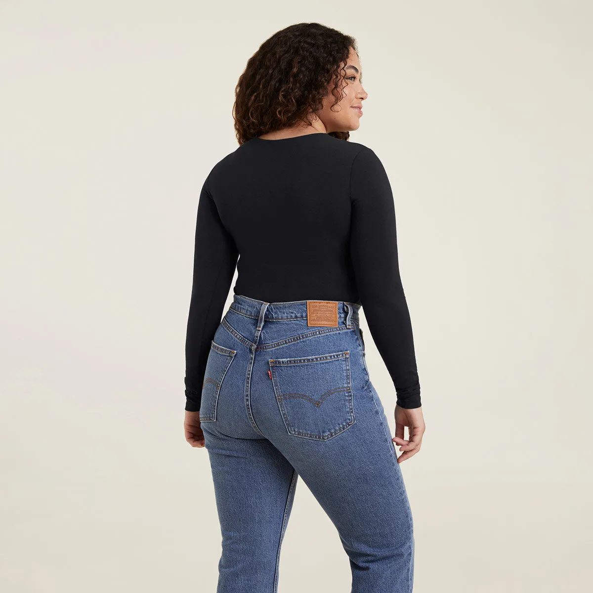 Cotton Stretch Long Sleeve Crewneck Bodysuit | Black sold by nuuds product image thumbnail 4