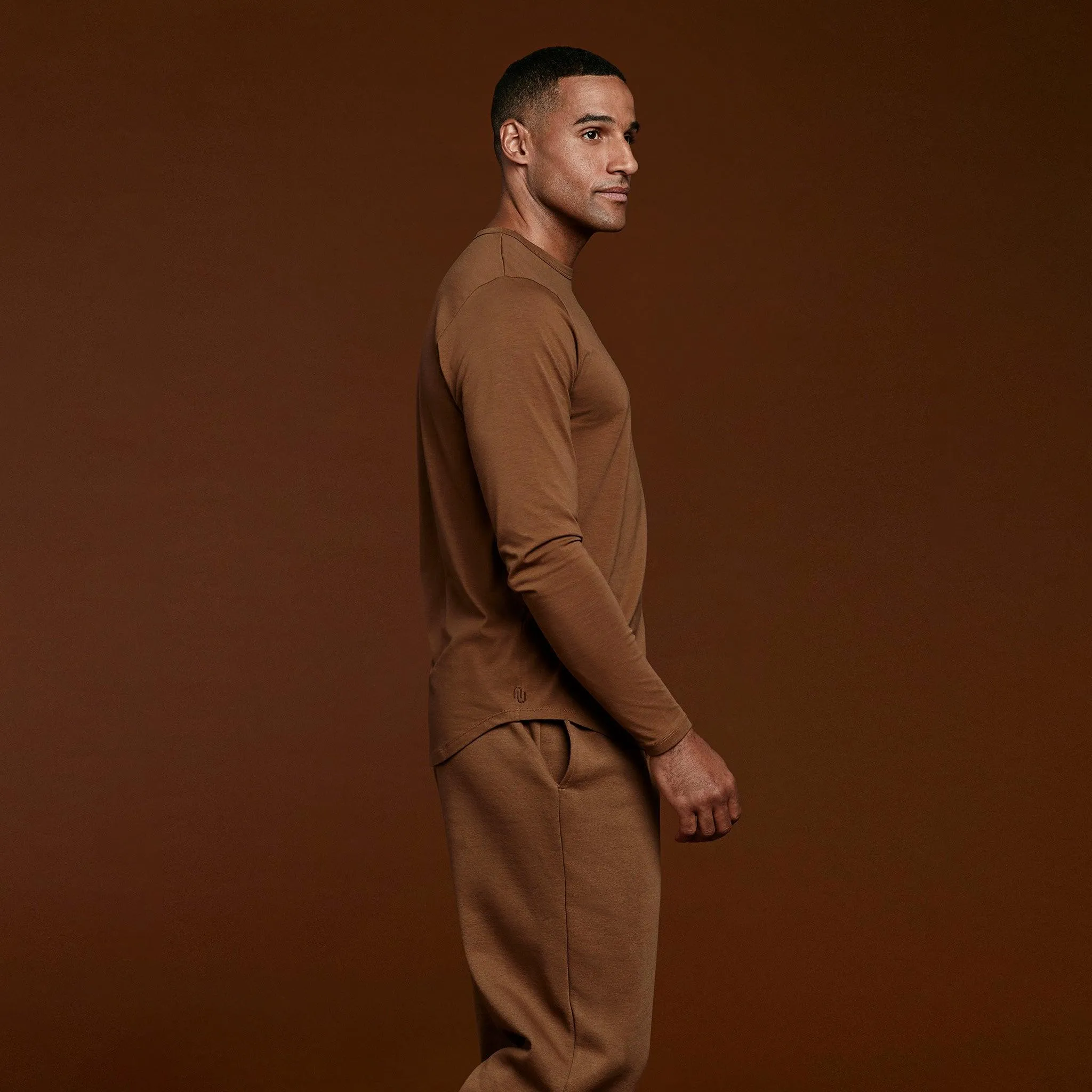 Long Sleeve Curved Hem T-Shirt | Chocolate sold by nuuds product image thumbnail 3