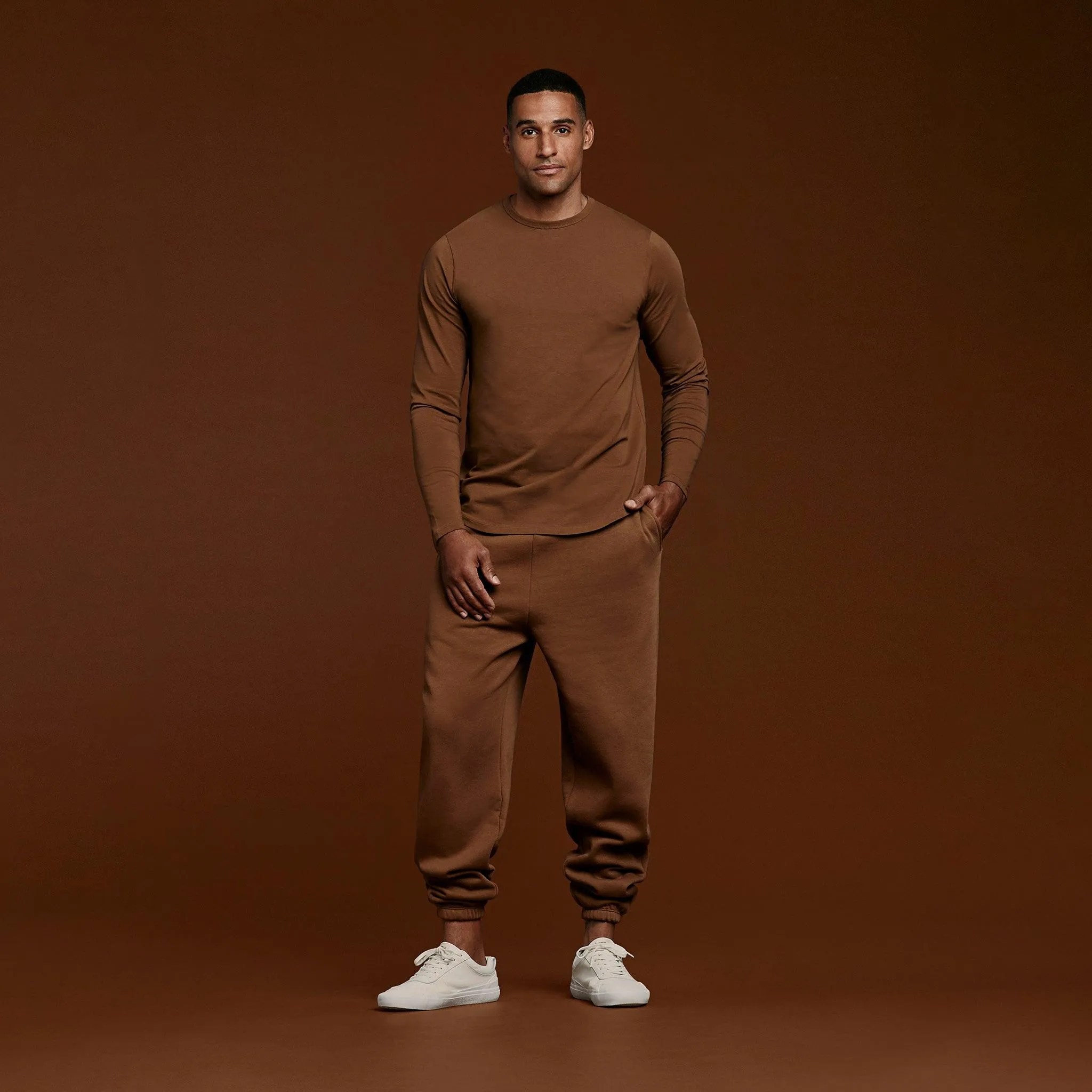 Long Sleeve Curved Hem T-Shirt | Chocolate sold by nuuds product image thumbnail 2
