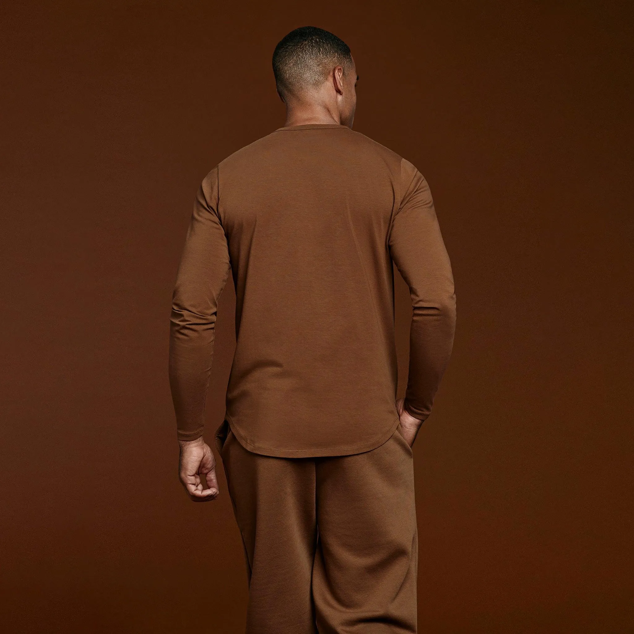 Long Sleeve Curved Hem T-Shirt | Chocolate sold by nuuds product image thumbnail 4