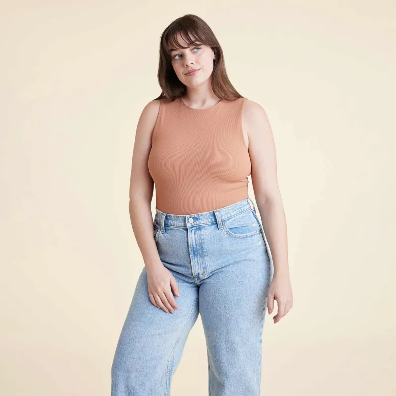 Cotton Stretch Classic Crewneck Tank Bodysuit | Clay sold by nuuds