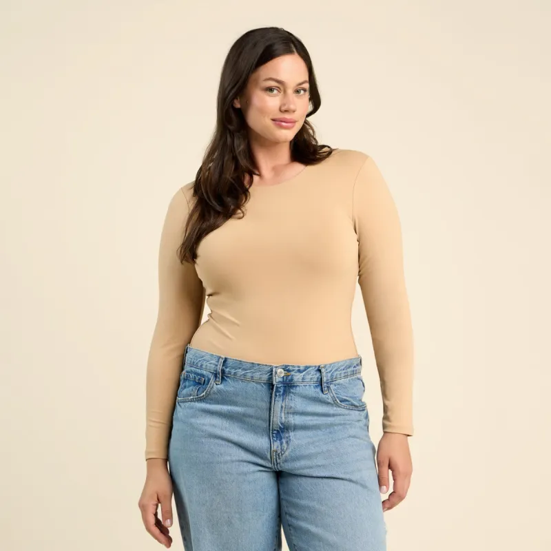 Long Sleeve Crewneck Bodysuit | Oat sold by nuuds