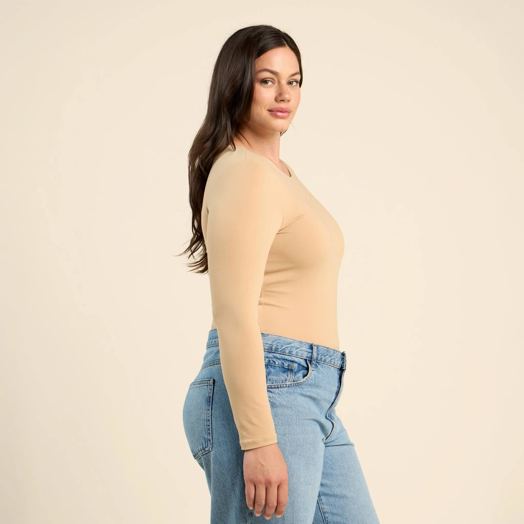 Long Sleeve Crewneck Bodysuit | Oat sold by nuuds product image thumbnail 3