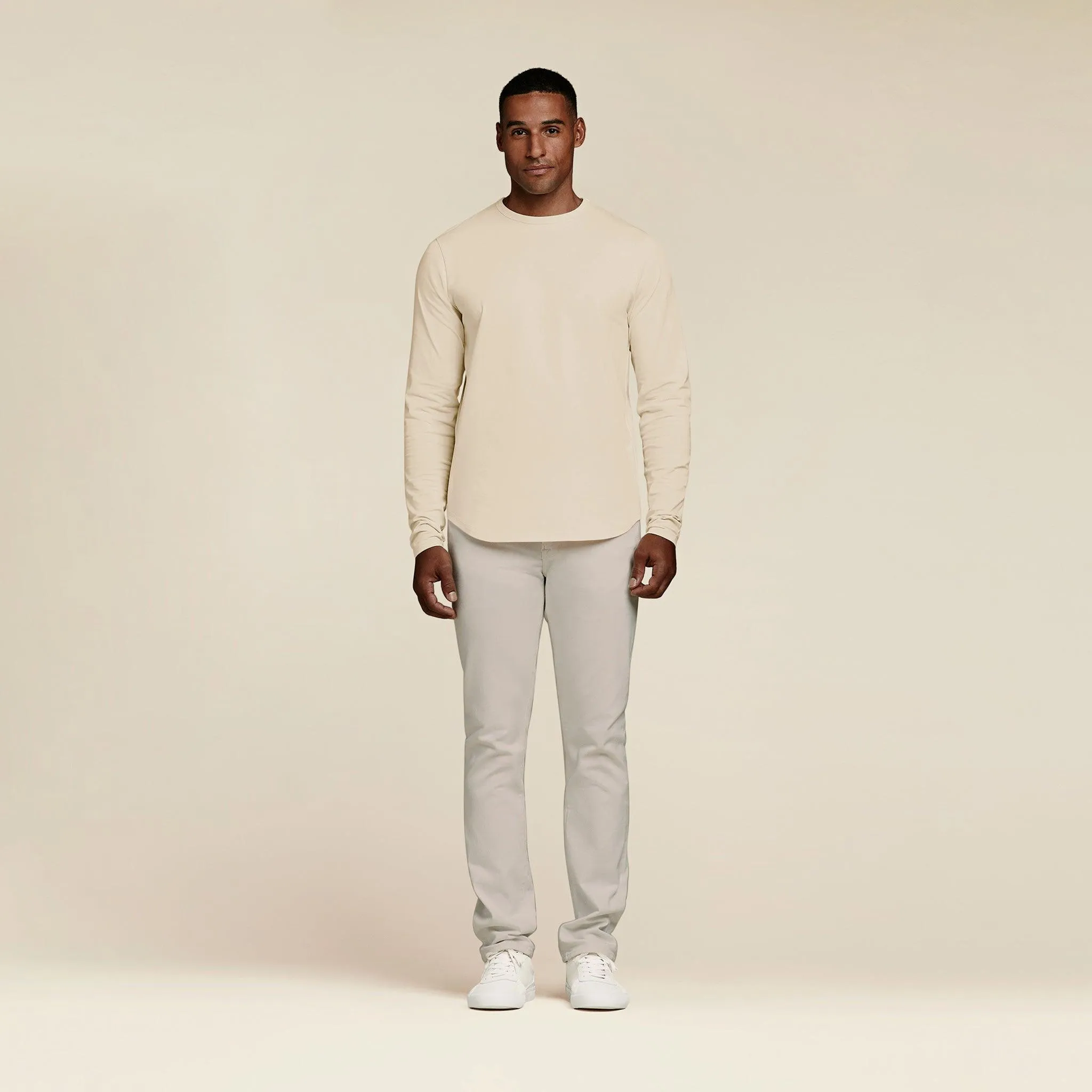 Long Sleeve Curved Hem T-Shirt | Bone sold by nuuds product image thumbnail 2