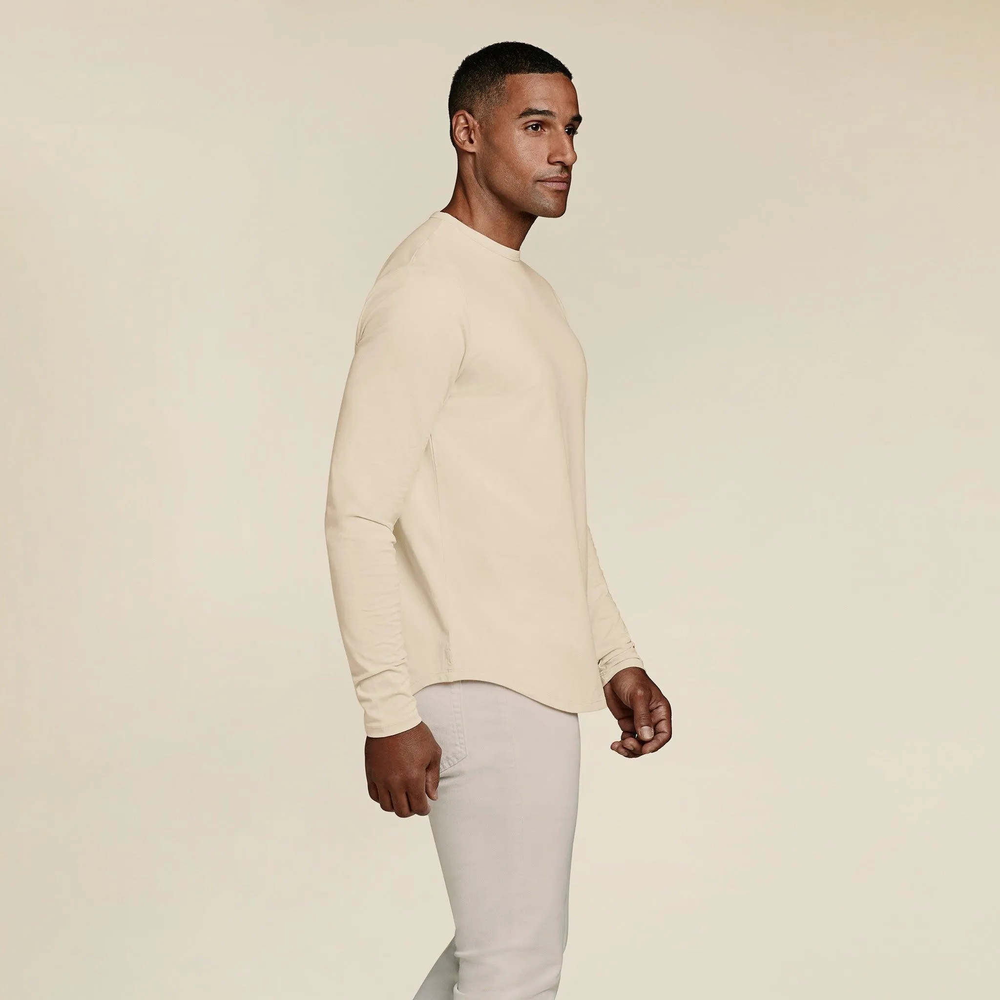 Long Sleeve Curved Hem T-Shirt | Bone sold by nuuds product image thumbnail 4