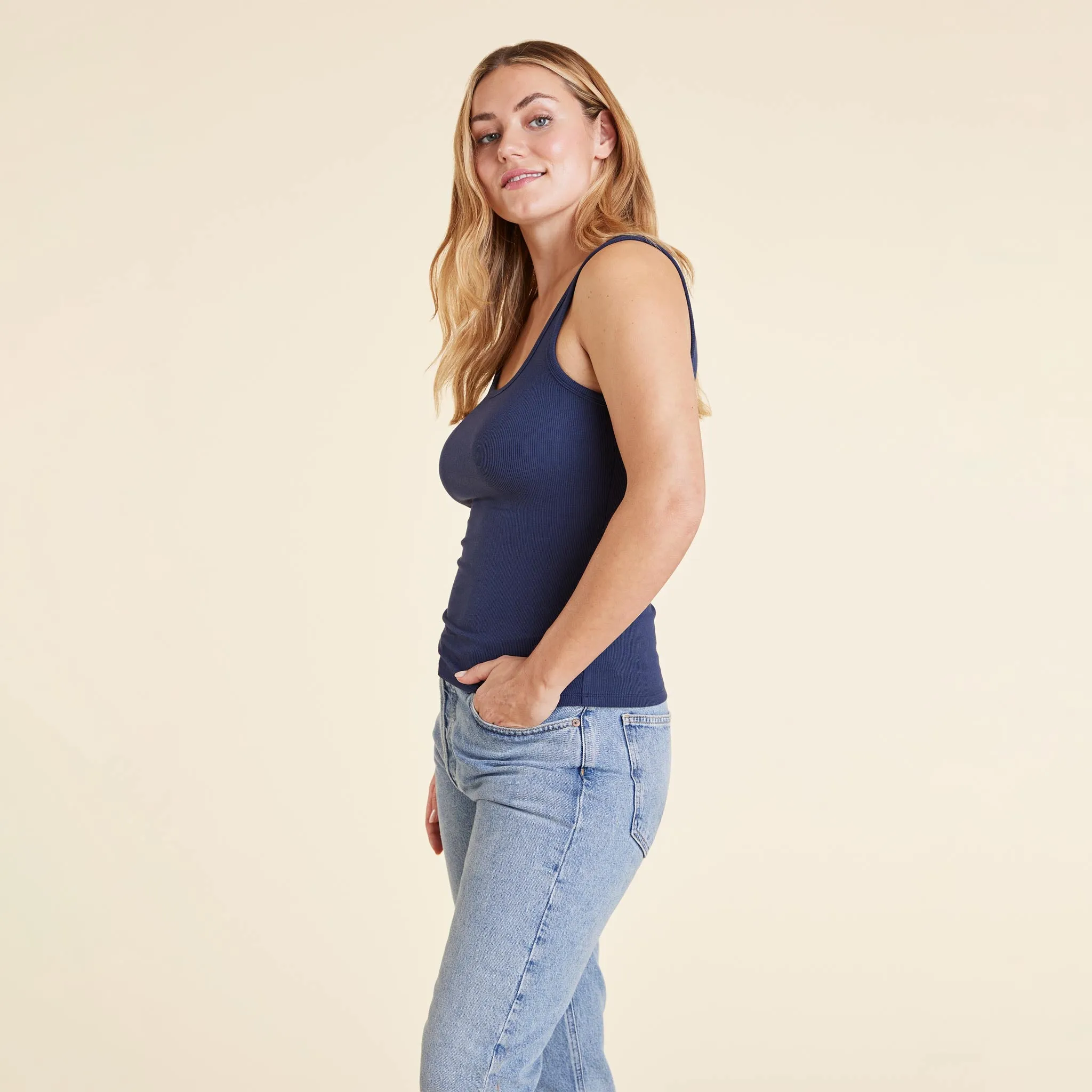 Slinky Rib Tank | Navy sold by nuuds product image thumbnail 3