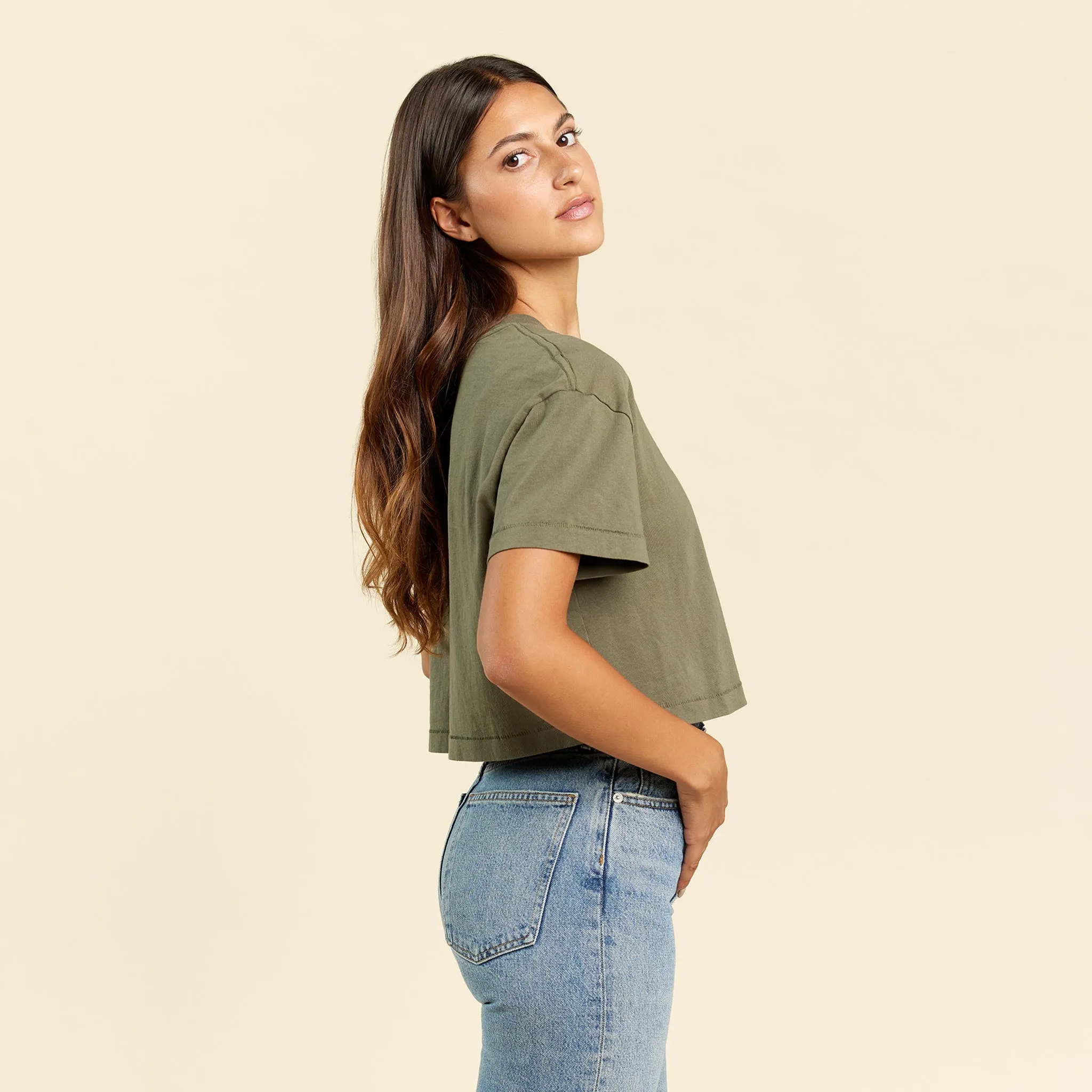 Vintage Cotton Cropped Tee | Olive sold by nuuds product image thumbnail 3