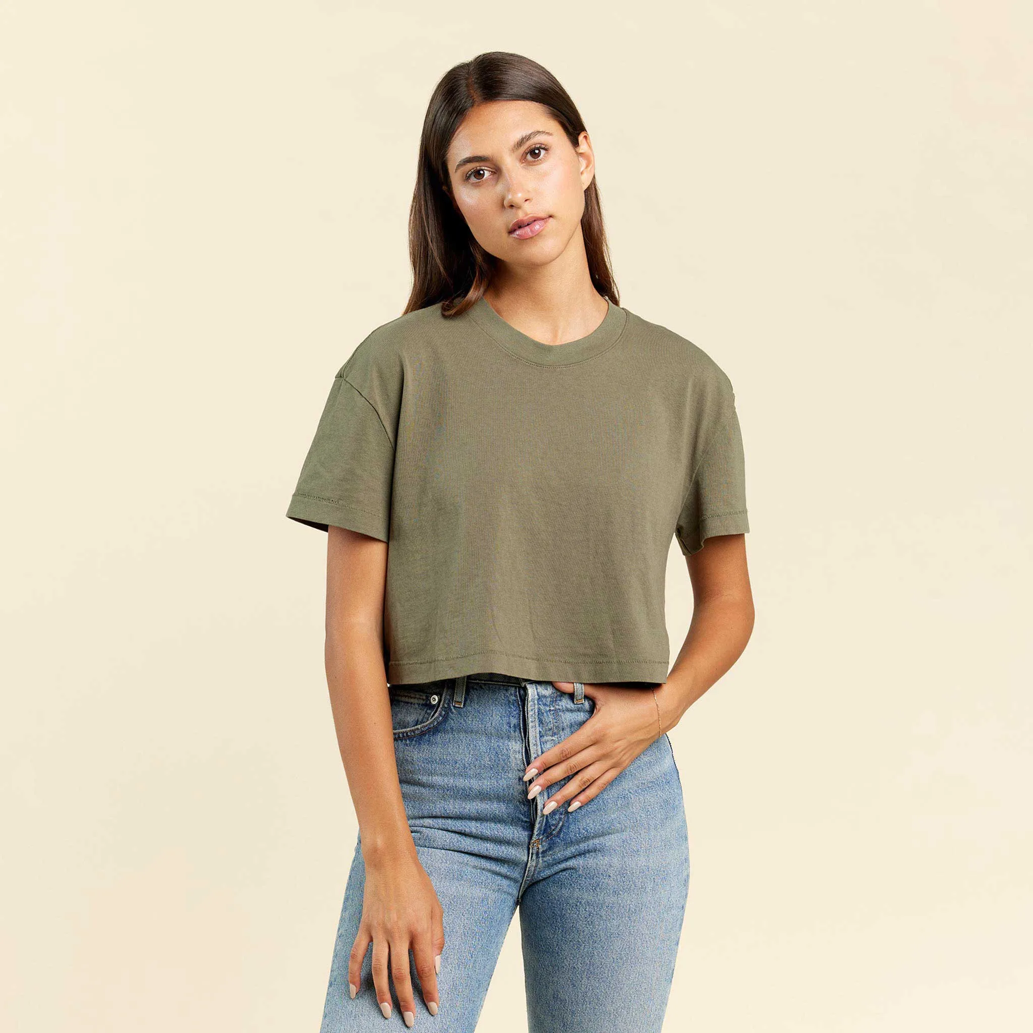 Vintage Cotton Cropped Tee | Olive sold by nuuds
