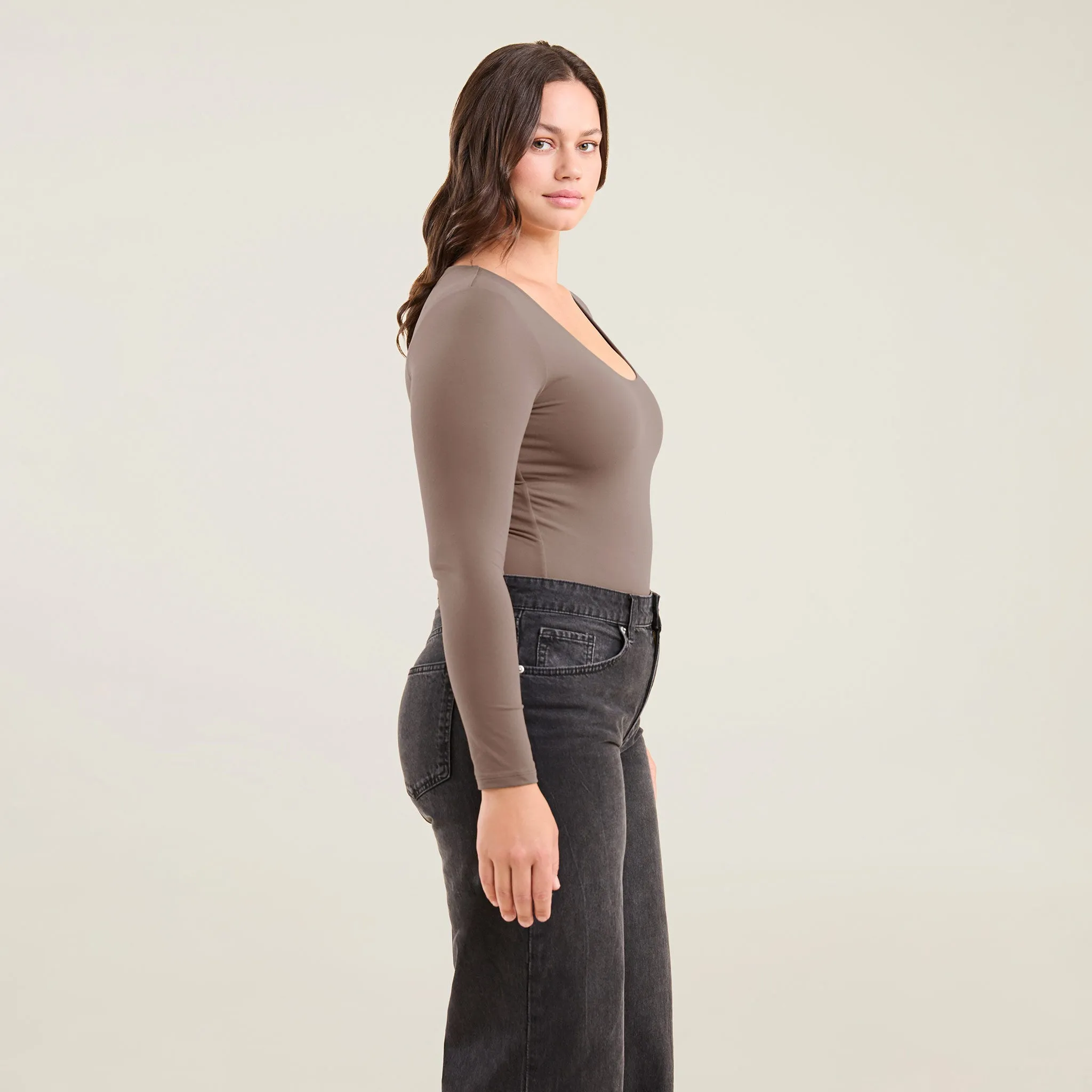 Long Sleeve Scoop Neck Bodysuit | Mocha sold by nuuds product image thumbnail 4