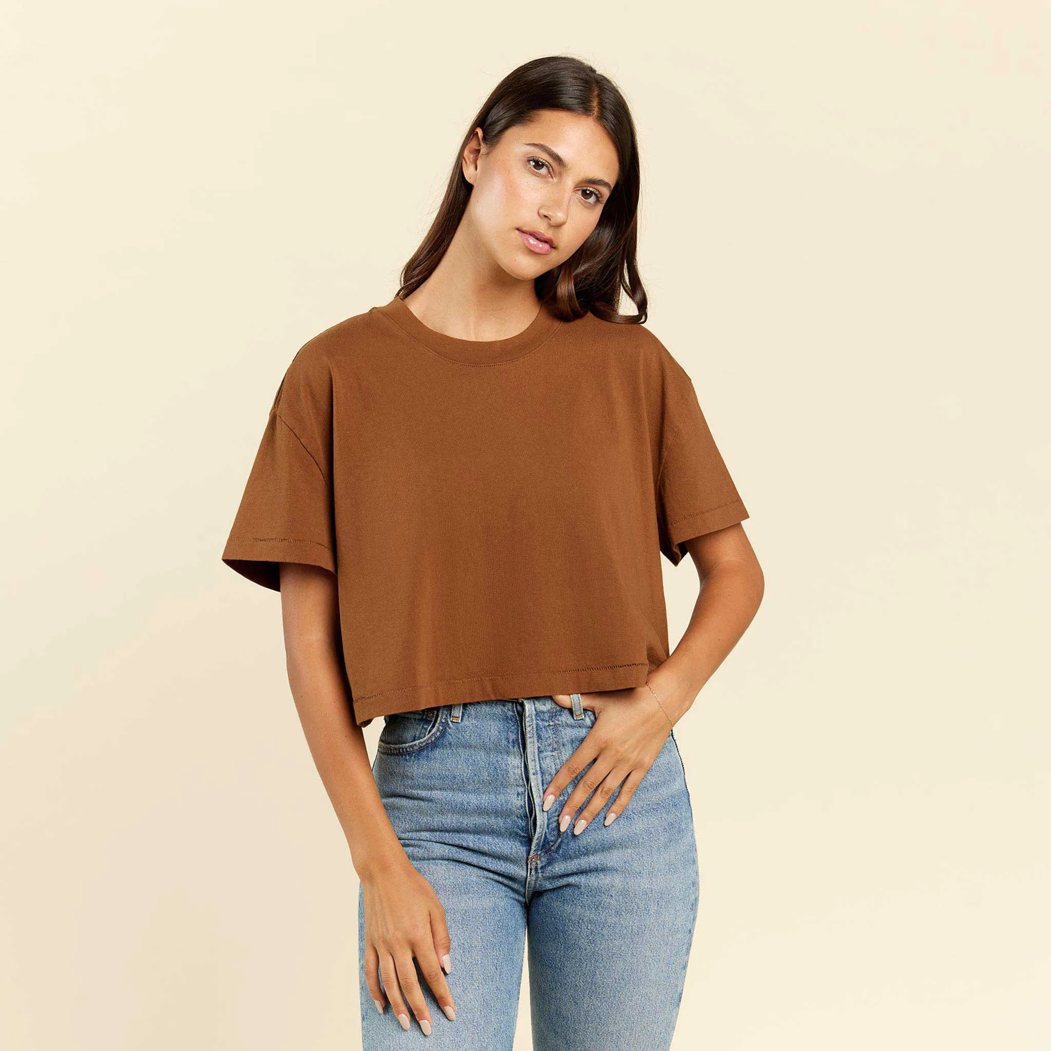 Vintage Cotton Cropped Tee | Chocolate sold by nuuds