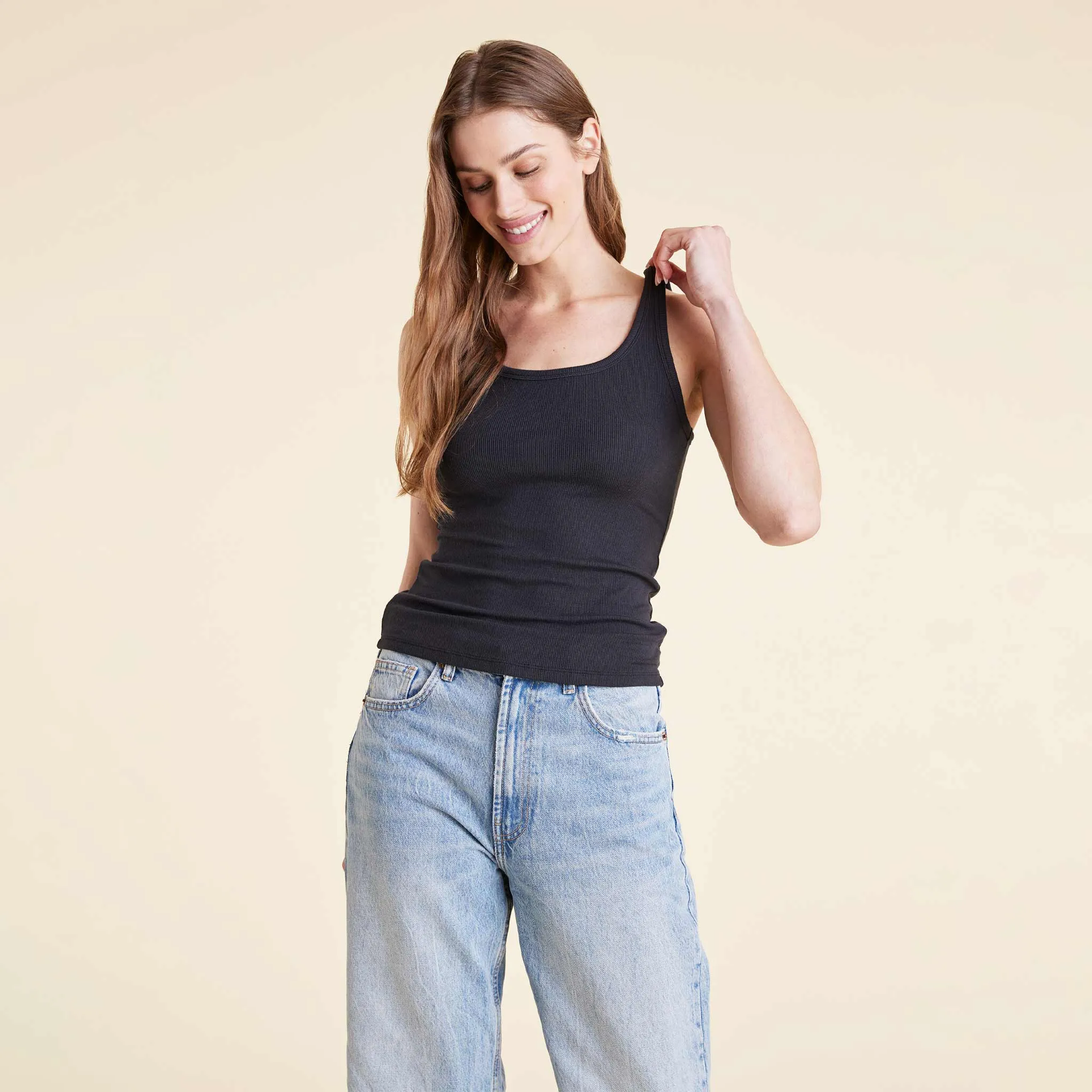 Slinky Rib Tank | Black sold by nuuds