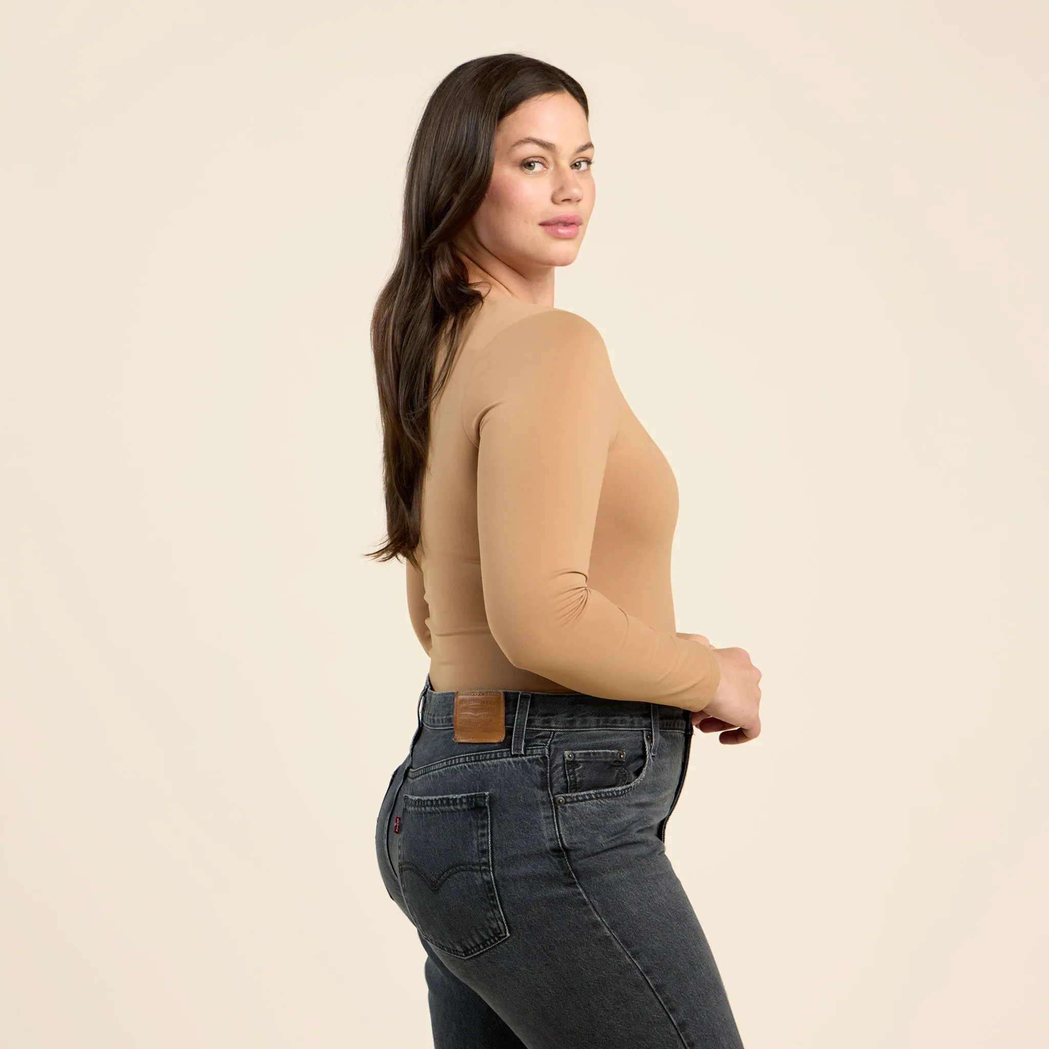 Long Sleeve Scoop Neck Bodysuit | Cinnamon sold by nuuds product image thumbnail 3