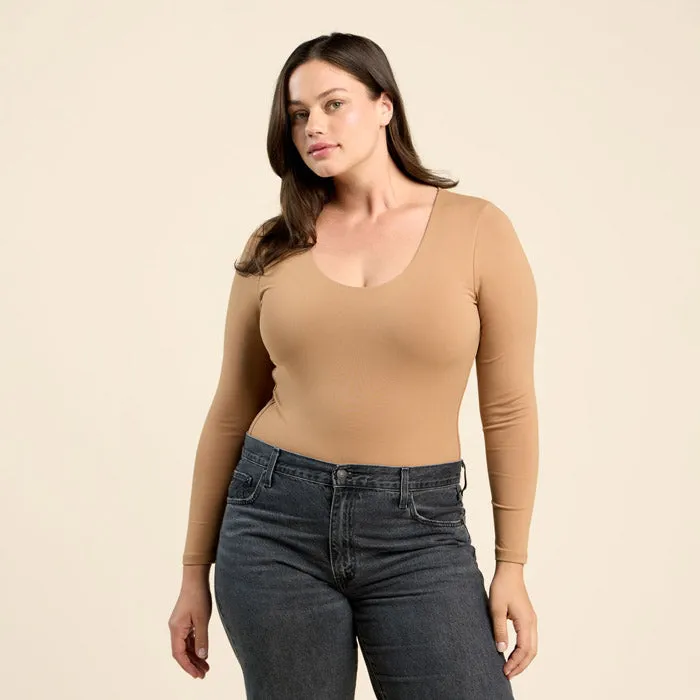 Long Sleeve Scoop Neck Bodysuit | Cinnamon sold by nuuds