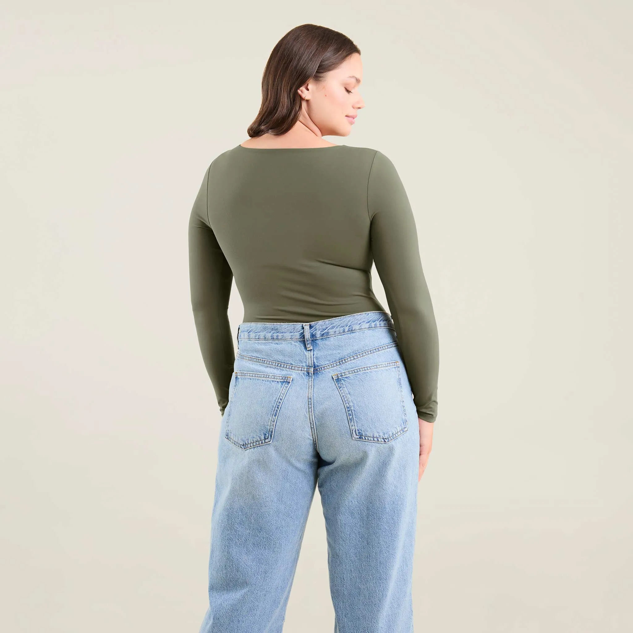 Long Sleeve Square Neck Bodysuit | Olive sold by nuuds product image thumbnail 4