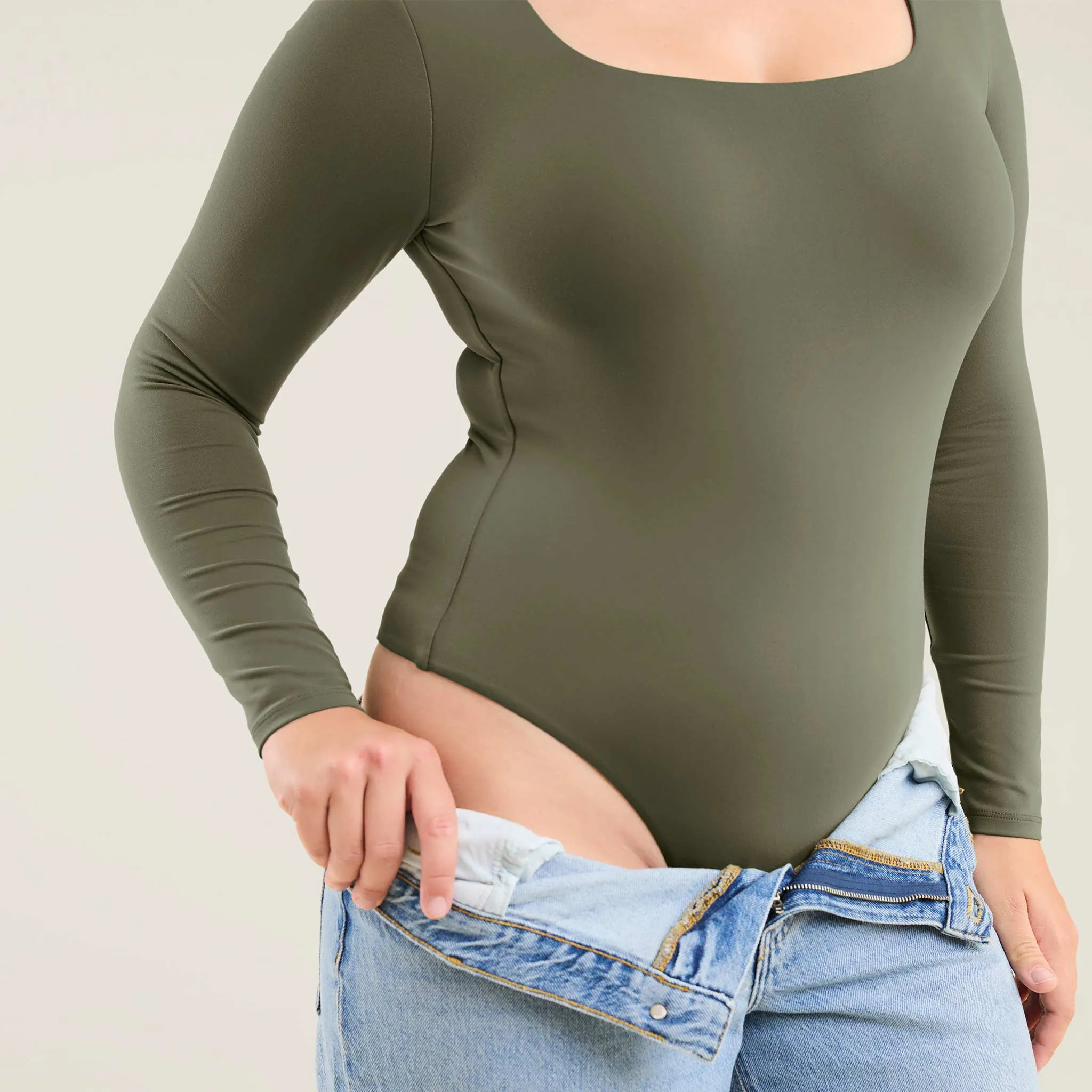 Long Sleeve Square Neck Bodysuit | Olive sold by nuuds product image thumbnail 5