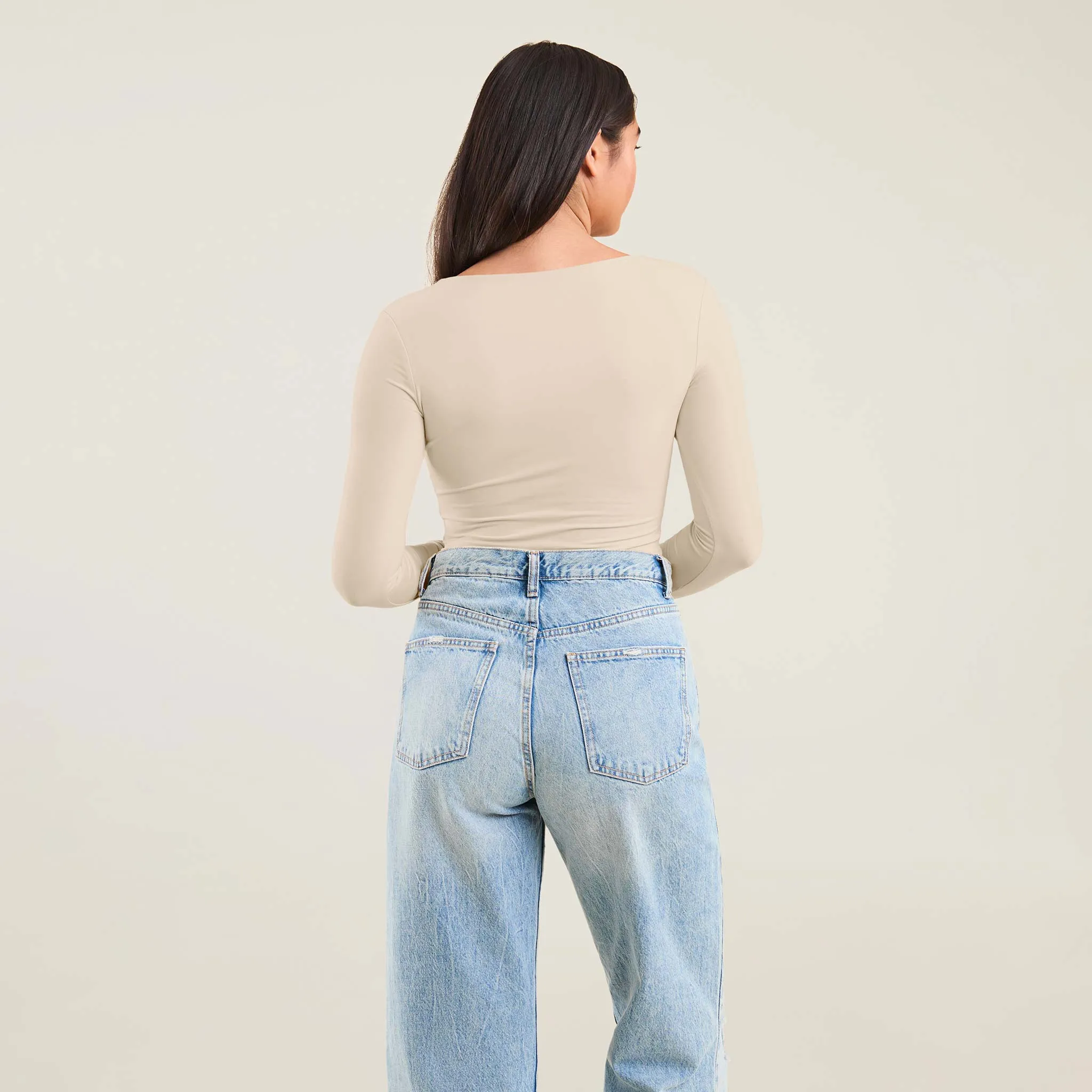 Long Sleeve Scoop Neck Bodysuit | Bone sold by nuuds product image thumbnail 4