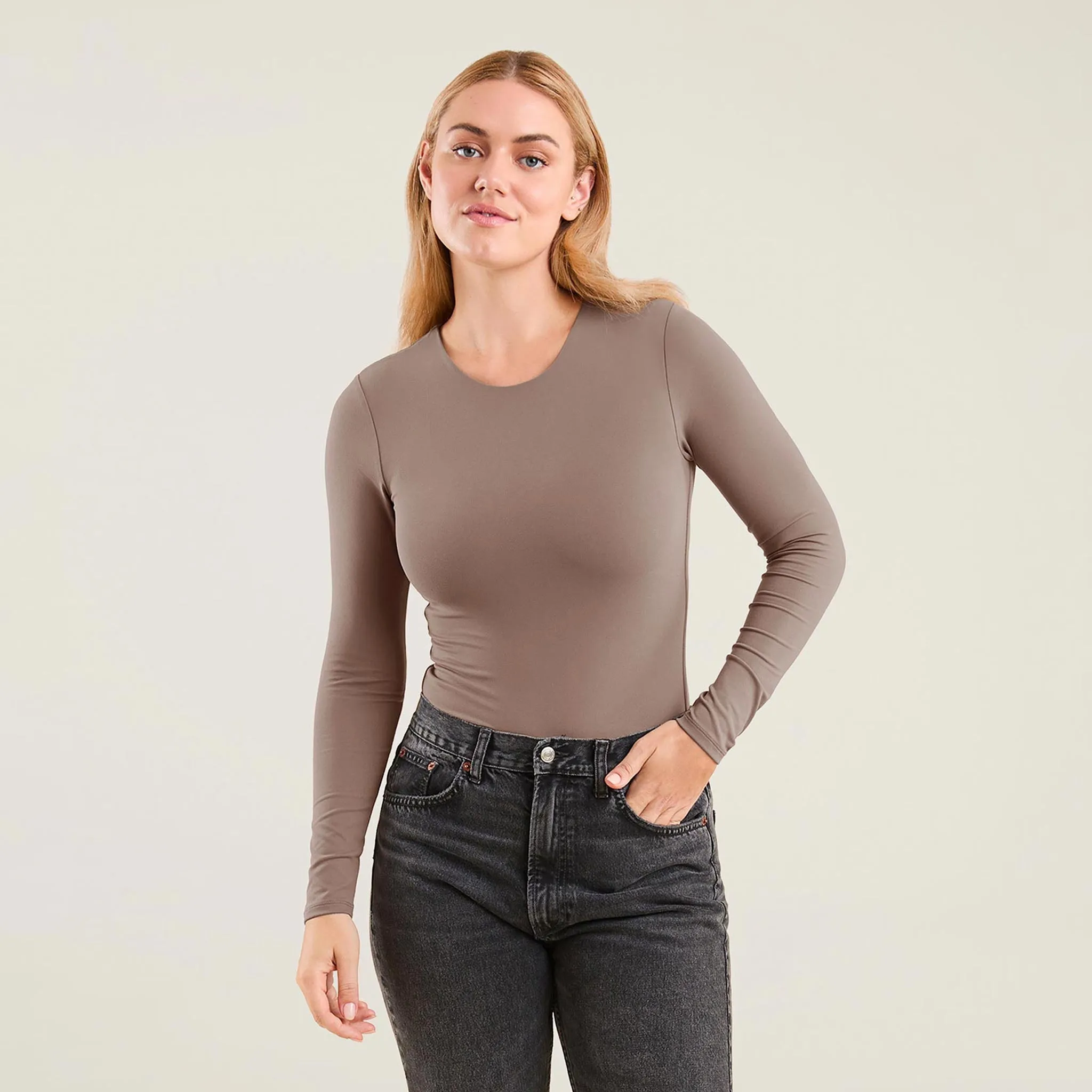 Long Sleeve Crewneck Bodysuit | Mocha sold by nuuds