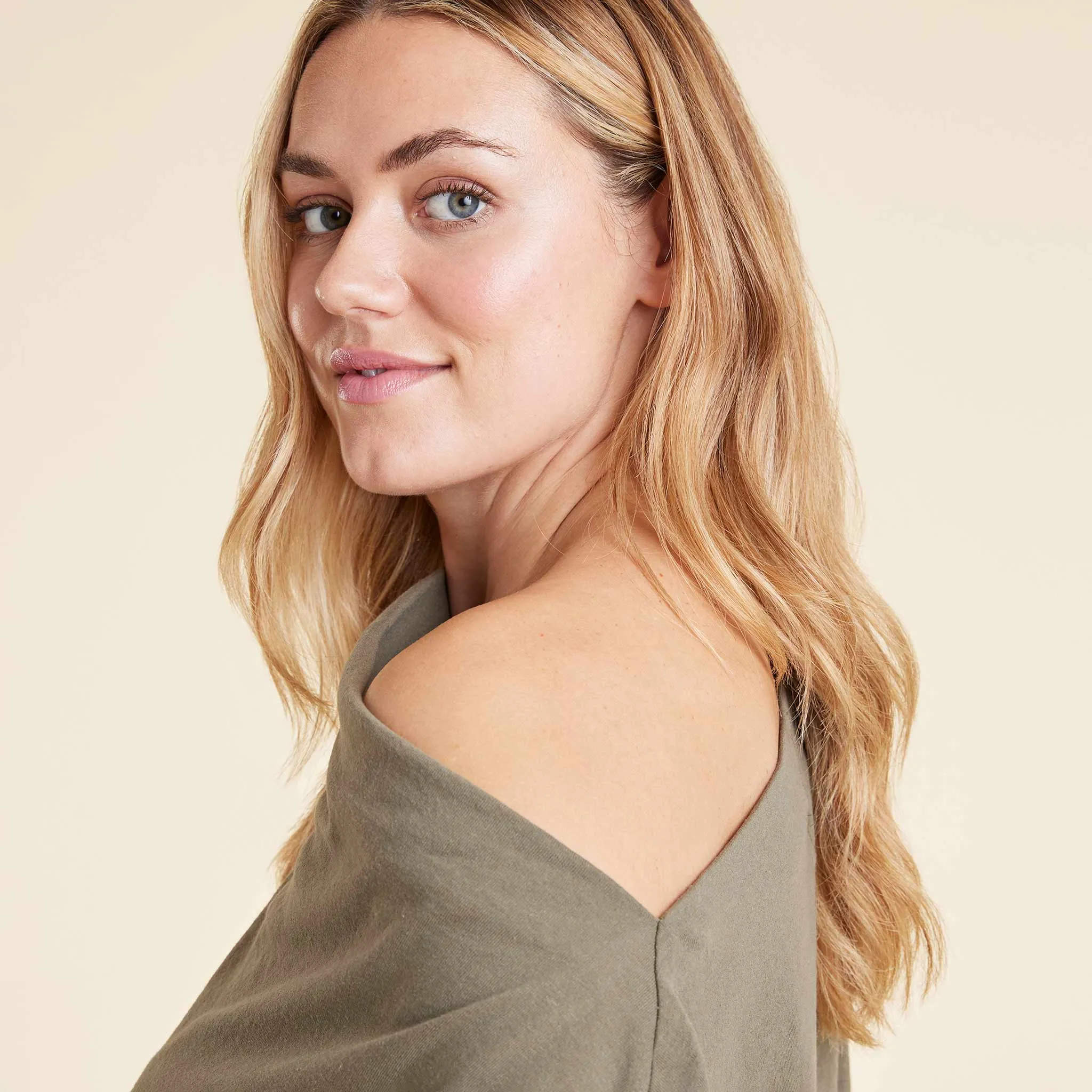 Vintage Cotton Off The Shoulder T-Shirt | Olive sold by nuuds product image thumbnail 5