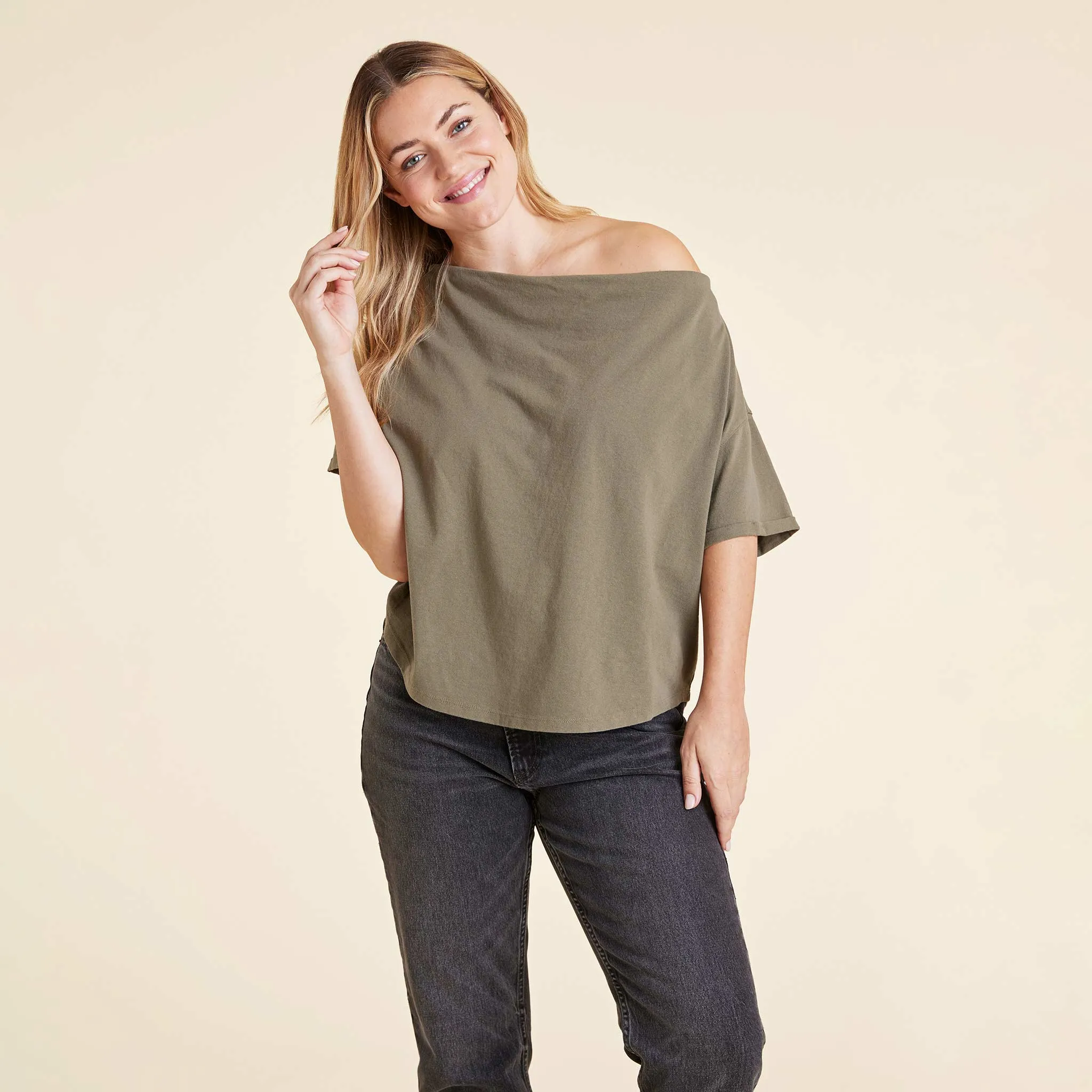 Vintage Cotton Off The Shoulder T-Shirt | Olive sold by nuuds