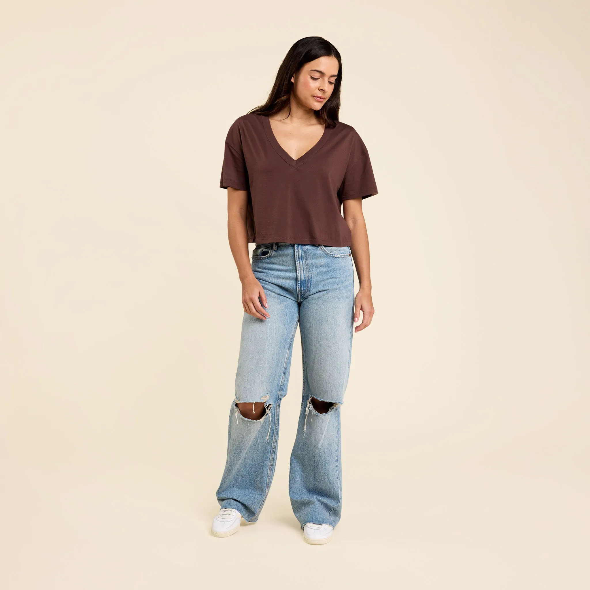 Boxy V-Neck Tee | Coffee sold by nuuds product image thumbnail 2