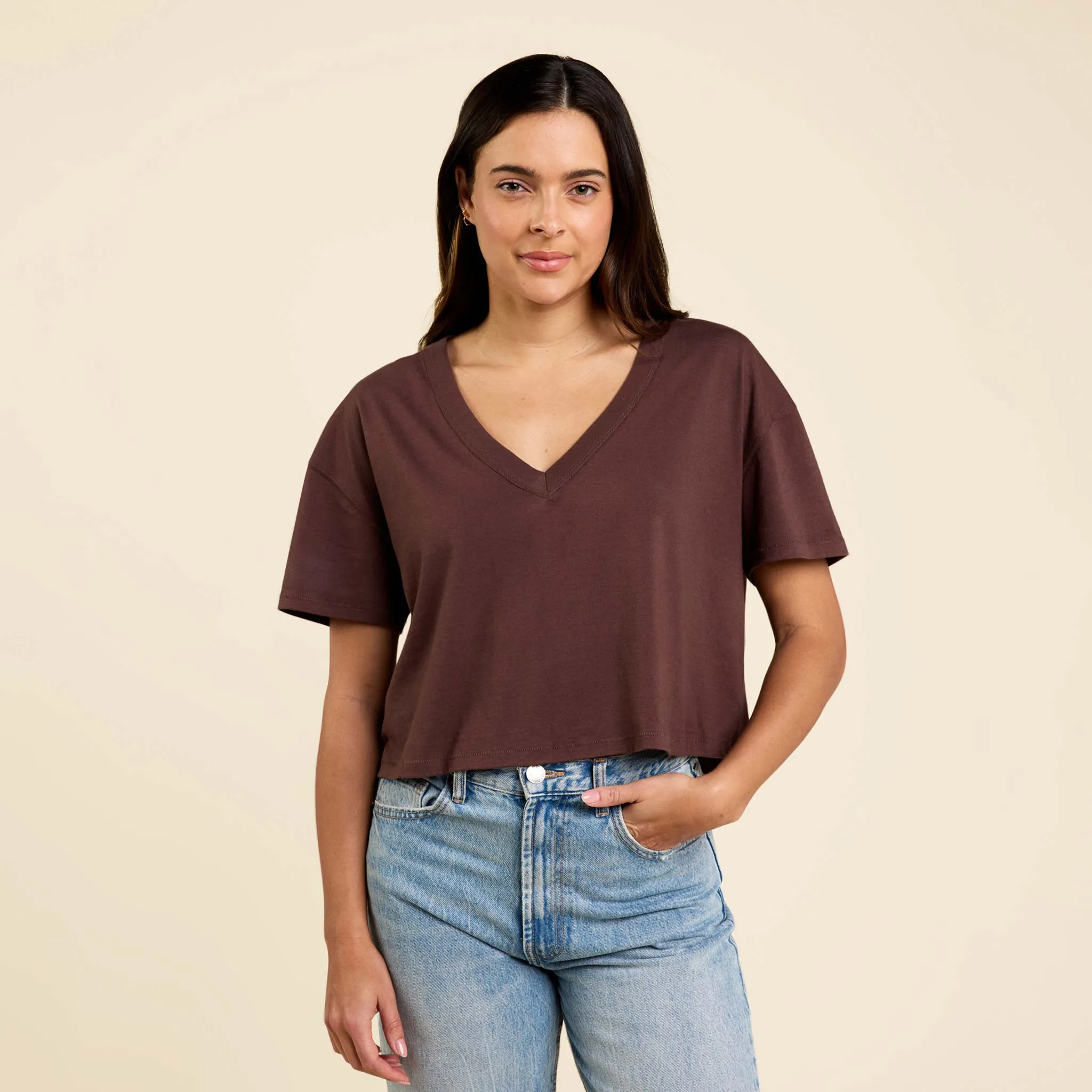 Boxy V-Neck Tee | Coffee sold by nuuds