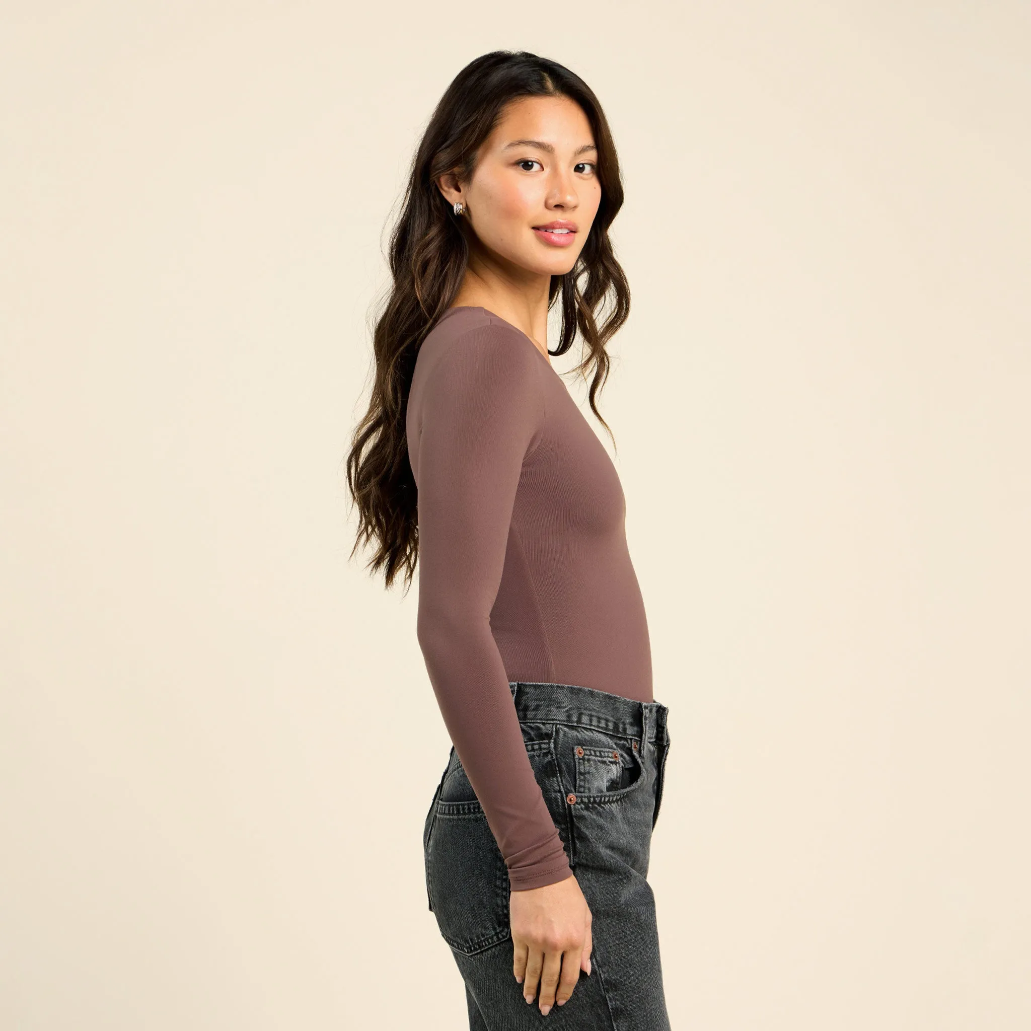 Long Sleeve Crewneck Bodysuit | Coffee sold by nuuds product image thumbnail 3