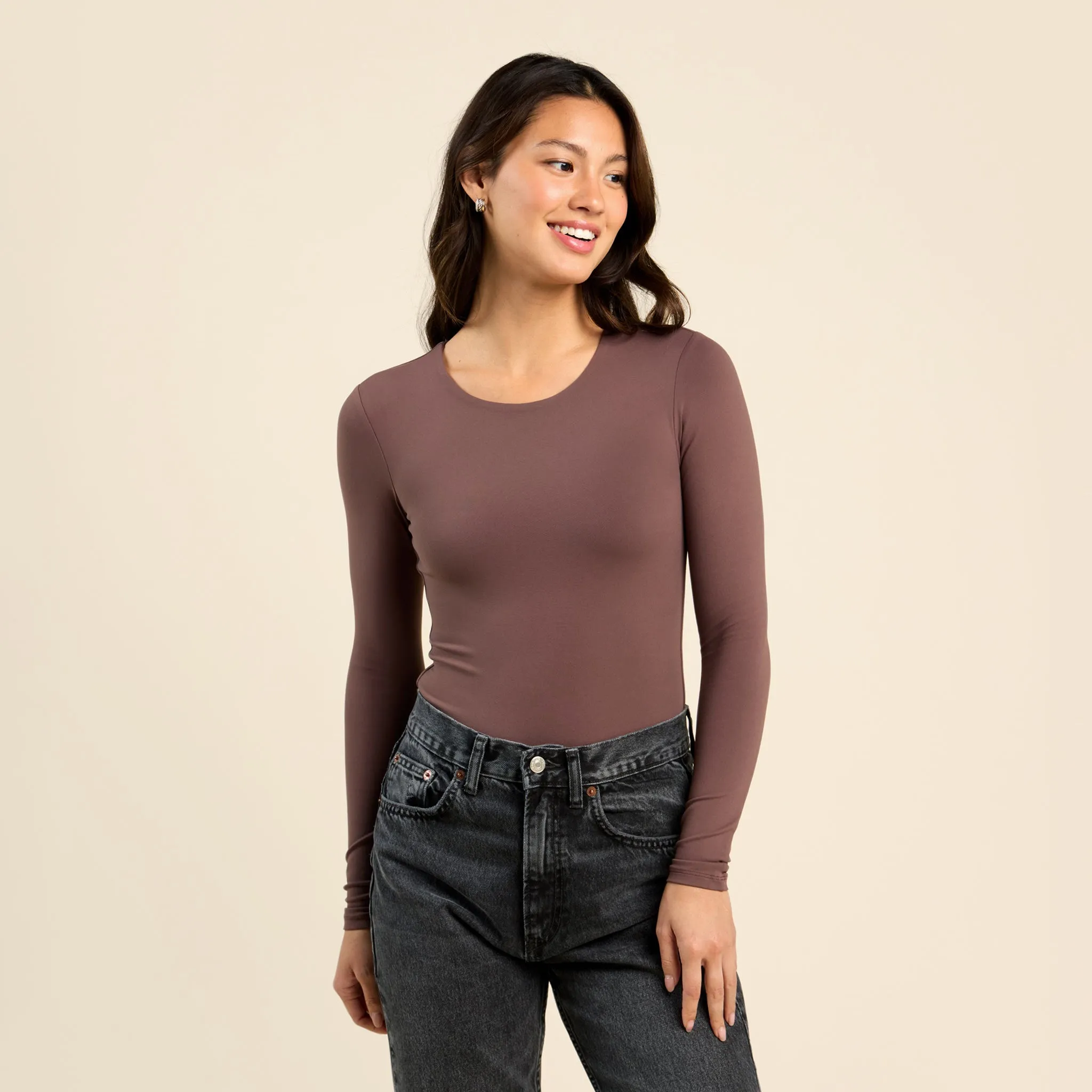 Long Sleeve Crewneck Bodysuit | Coffee sold by nuuds