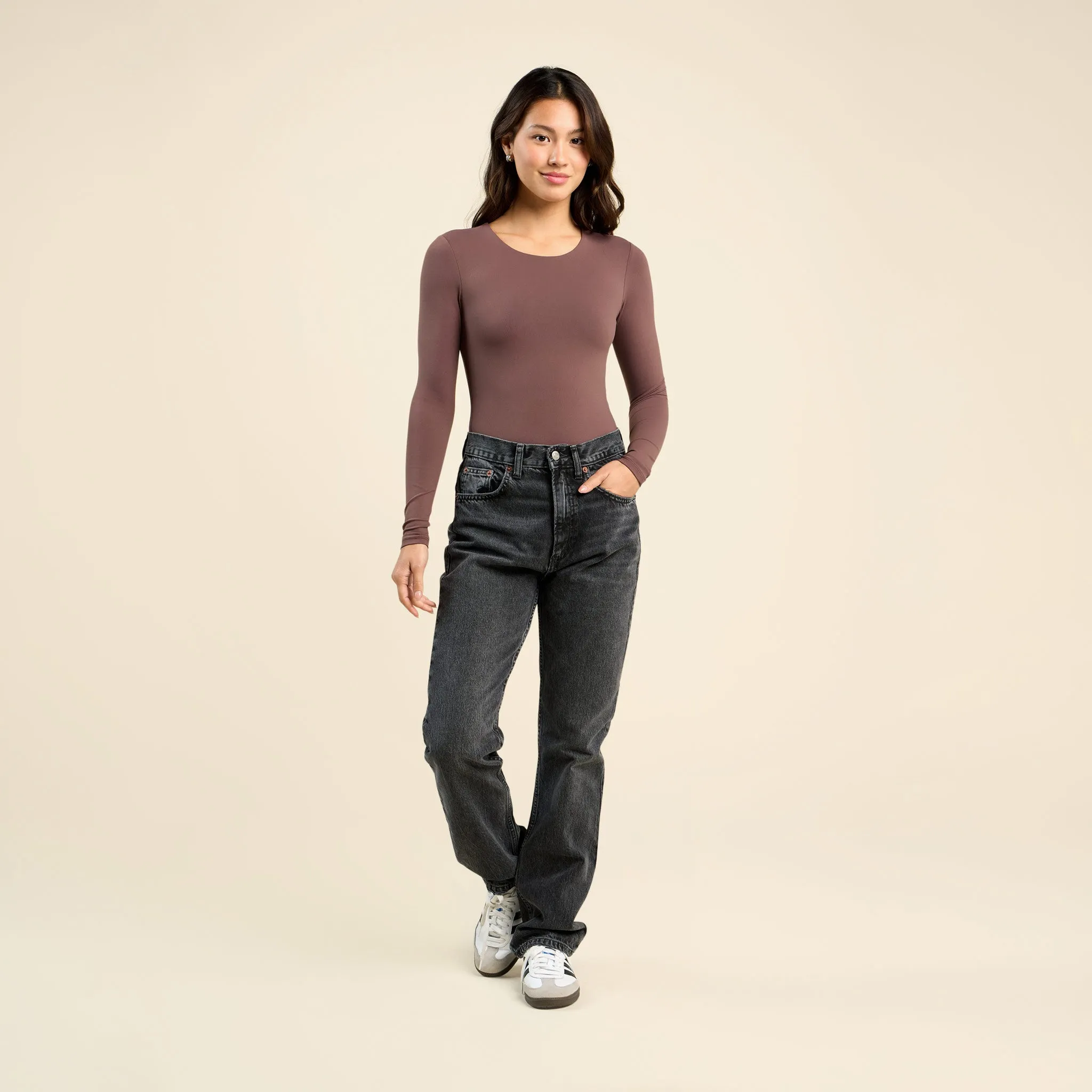 Long Sleeve Crewneck Bodysuit | Coffee sold by nuuds product image thumbnail 2