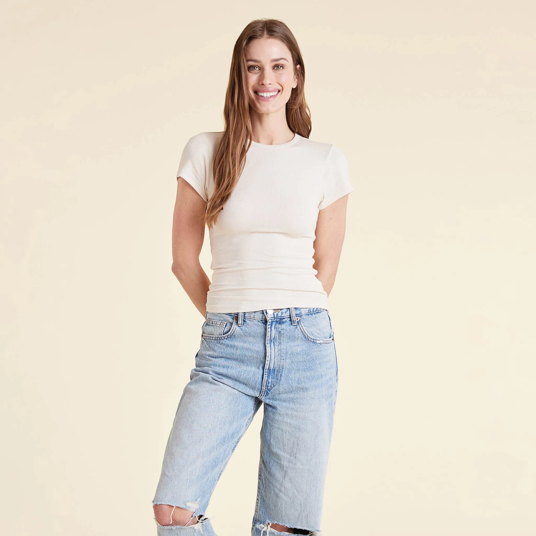 Slinky Rib Tee | Bone sold by nuuds