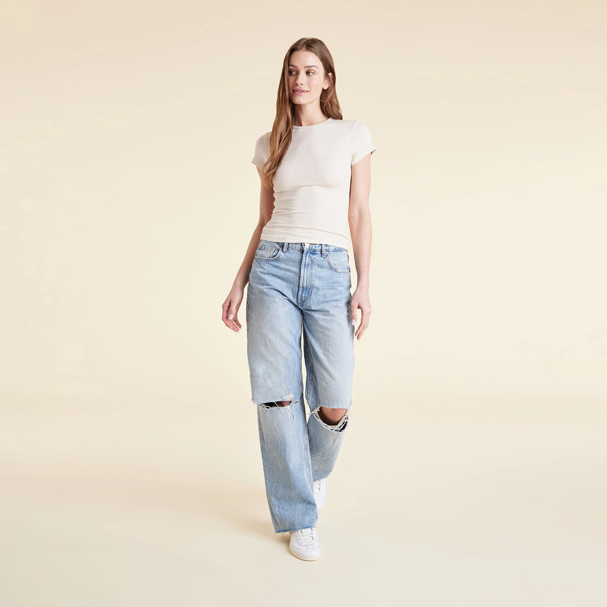 Slinky Rib Tee | Bone sold by nuuds product image thumbnail 2