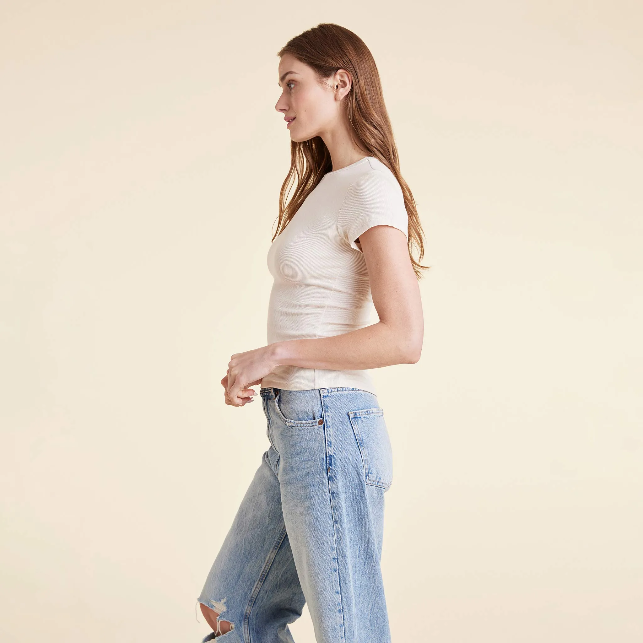 Slinky Rib Tee | Bone sold by nuuds product image thumbnail 3