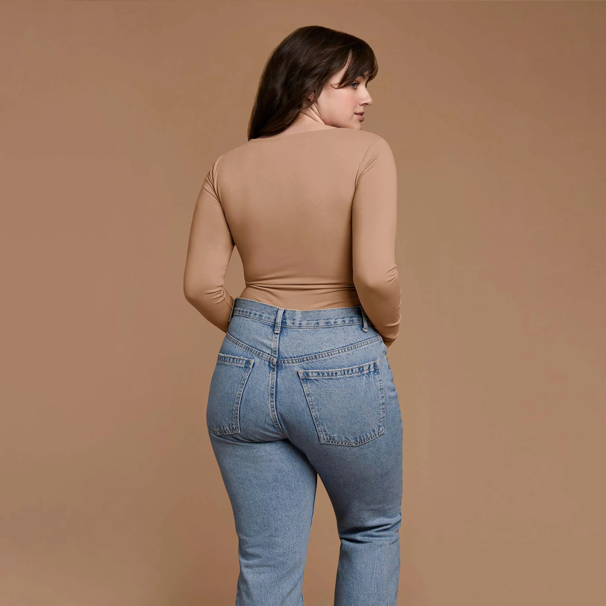 Long Sleeve Square Neck Bodysuit | Cinnamon sold by nuuds product image thumbnail 4