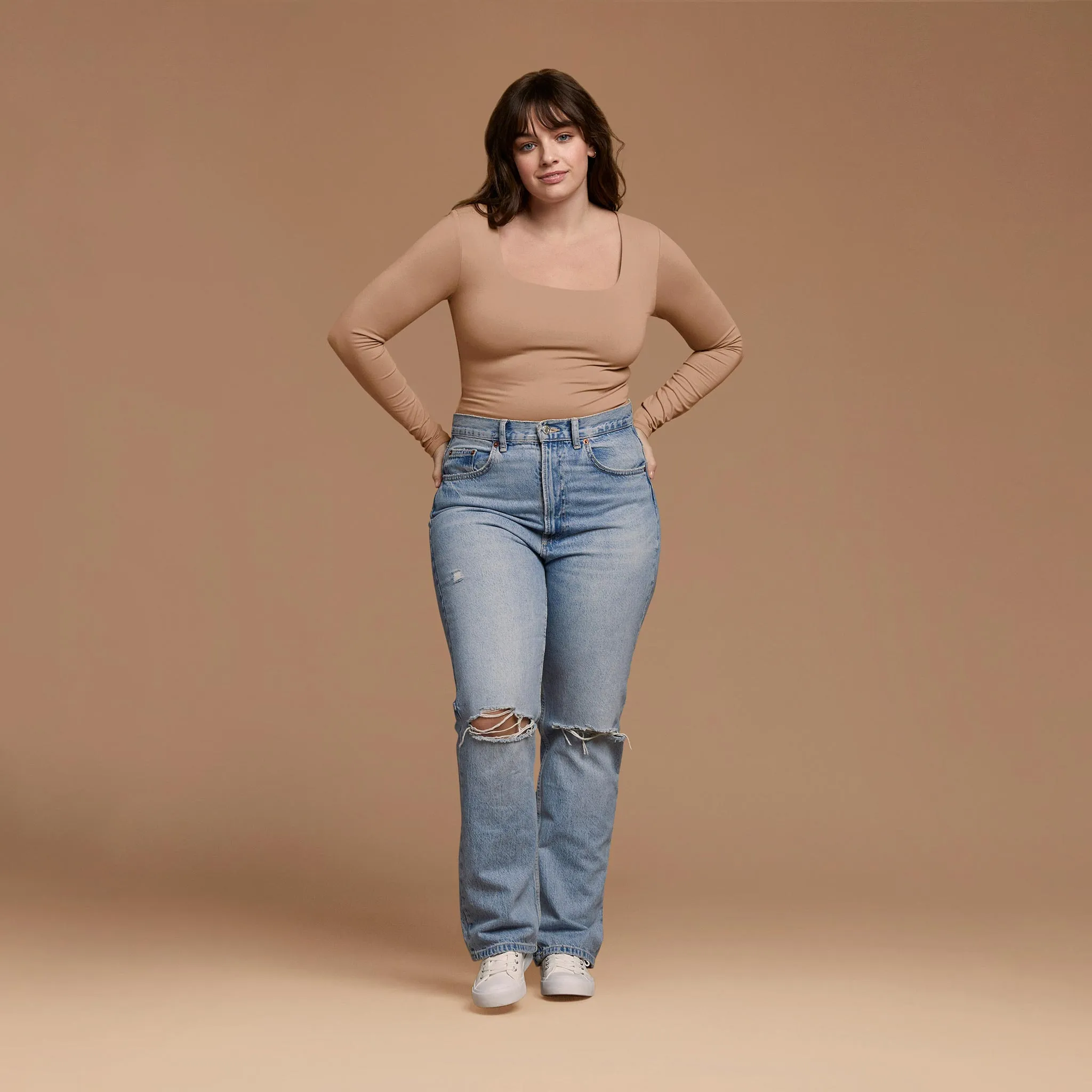 Long Sleeve Square Neck Bodysuit | Cinnamon sold by nuuds product image thumbnail 2