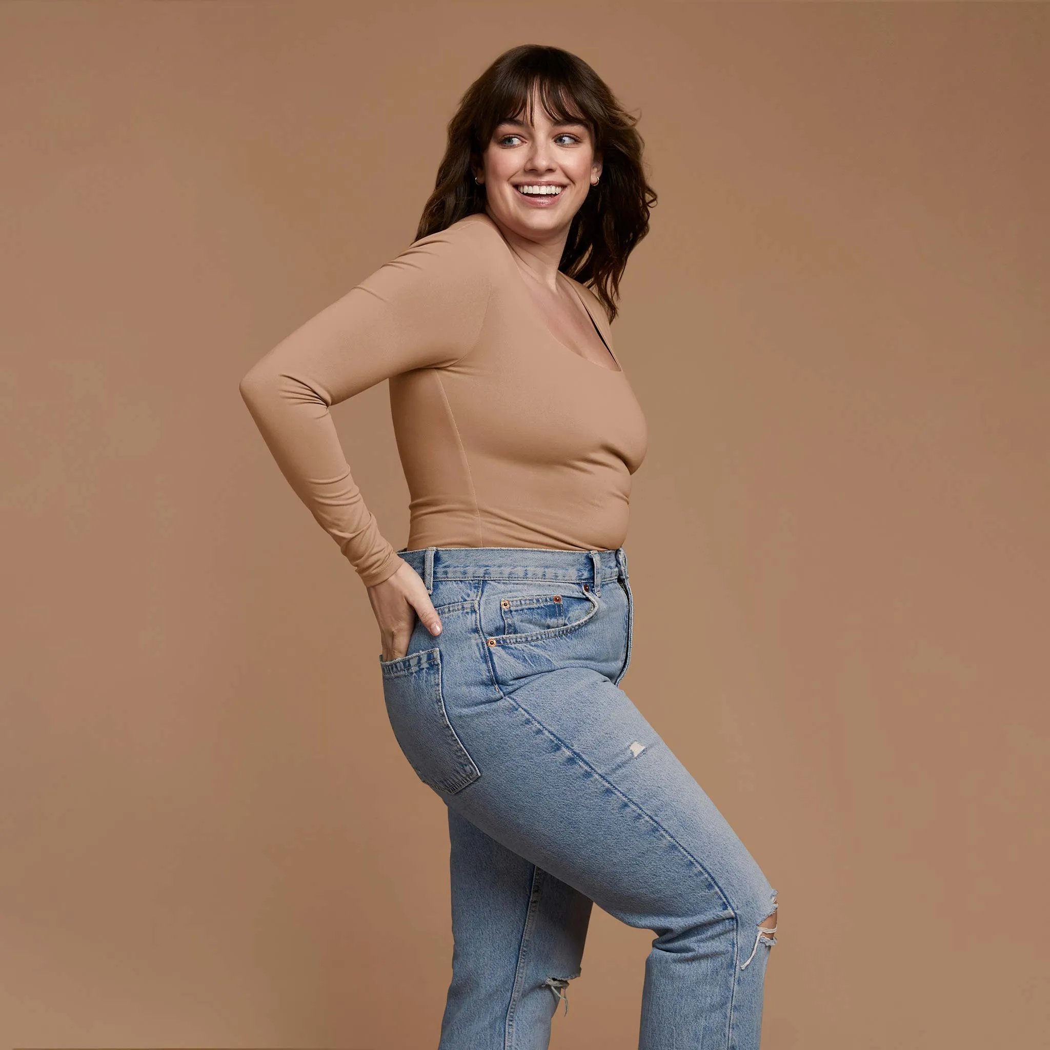 Long Sleeve Square Neck Bodysuit | Cinnamon sold by nuuds product image thumbnail 3