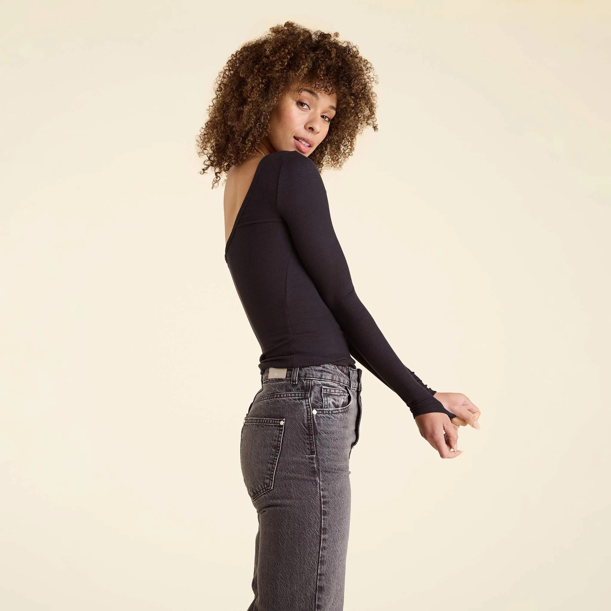 Slinky Rib Long Sleeve Open Back Shirt sold by nuuds product image thumbnail 2