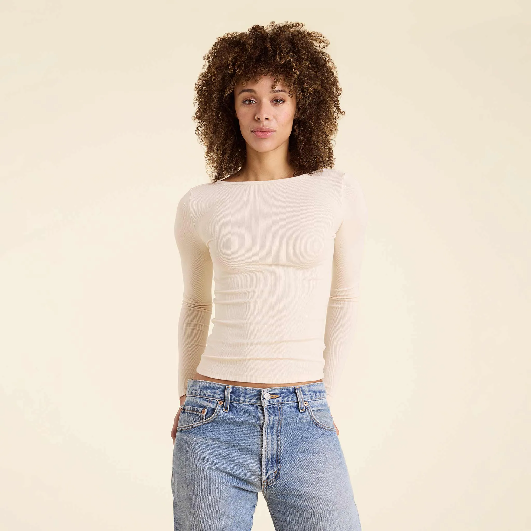 Slinky Rib Long Sleeve Open Back Shirt sold by nuuds product image thumbnail 5