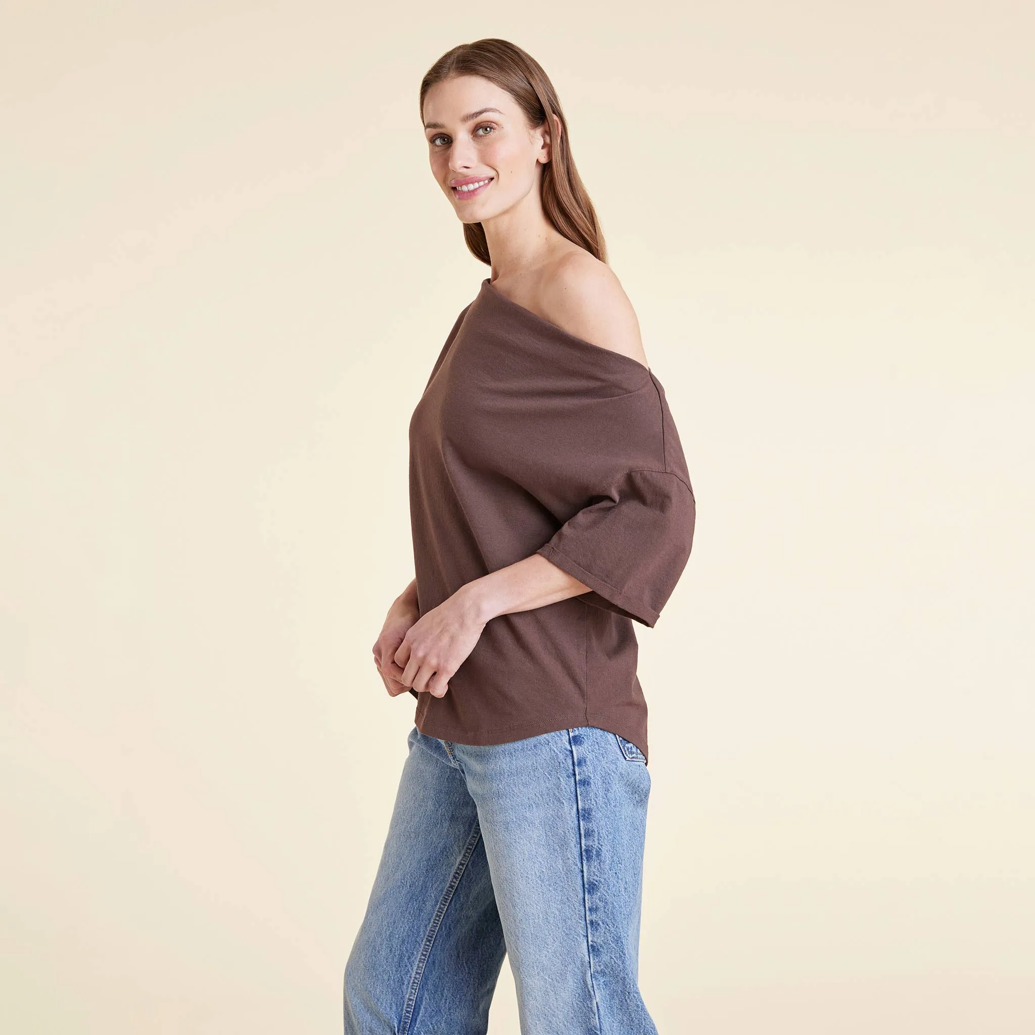 Vintage Cotton Off The Shoulder T-Shirt | Coffee sold by nuuds product image thumbnail 3