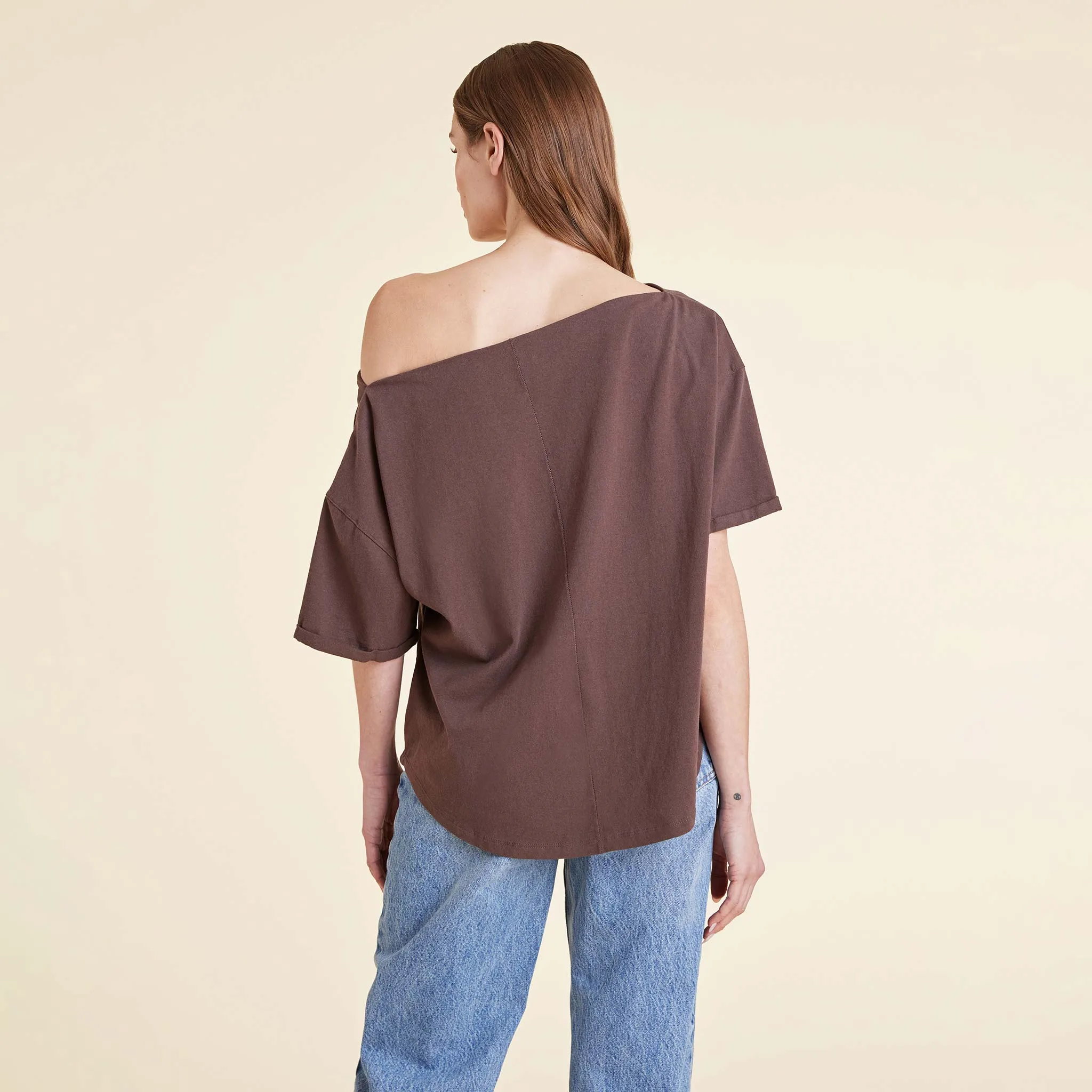 Vintage Cotton Off The Shoulder T-Shirt | Coffee sold by nuuds product image thumbnail 4
