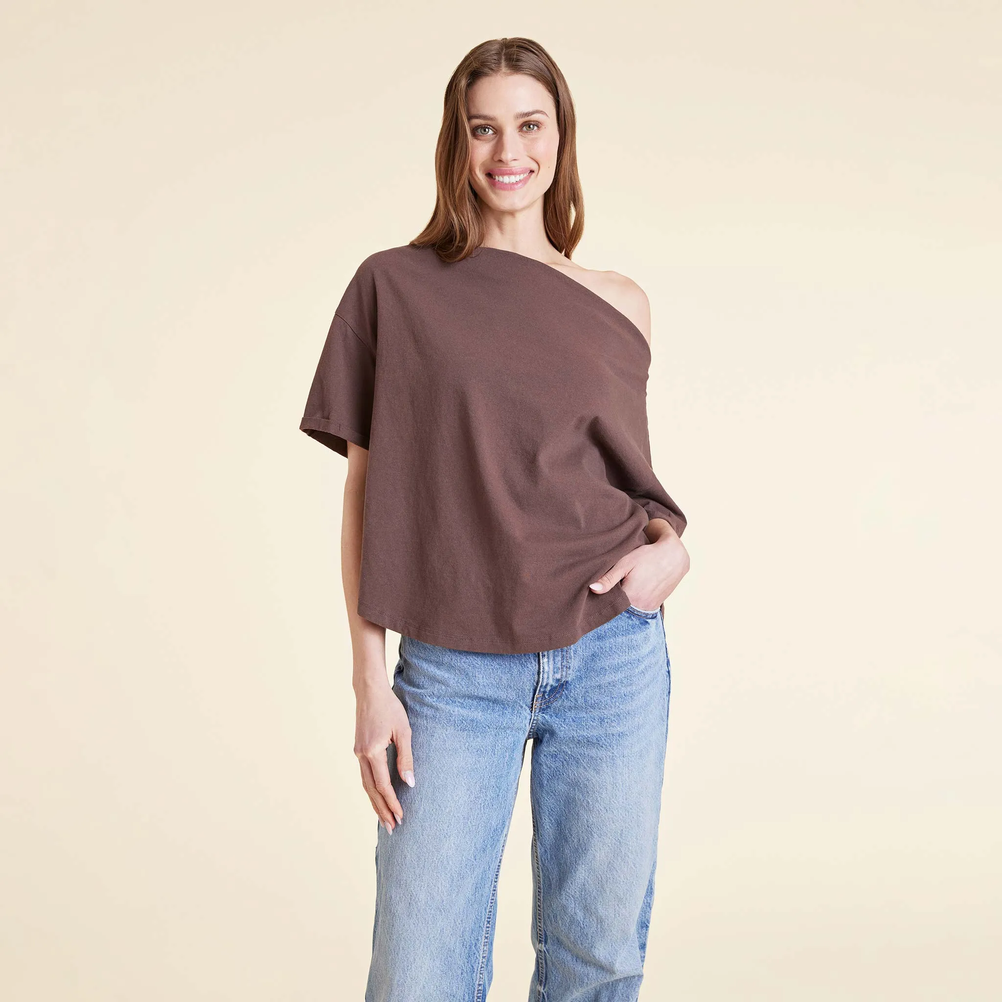 Vintage Cotton Off The Shoulder T-Shirt | Coffee sold by nuuds