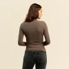 Cotton Stretch Long Sleeve Mock Neck Shirt | Mocha sold by nuuds