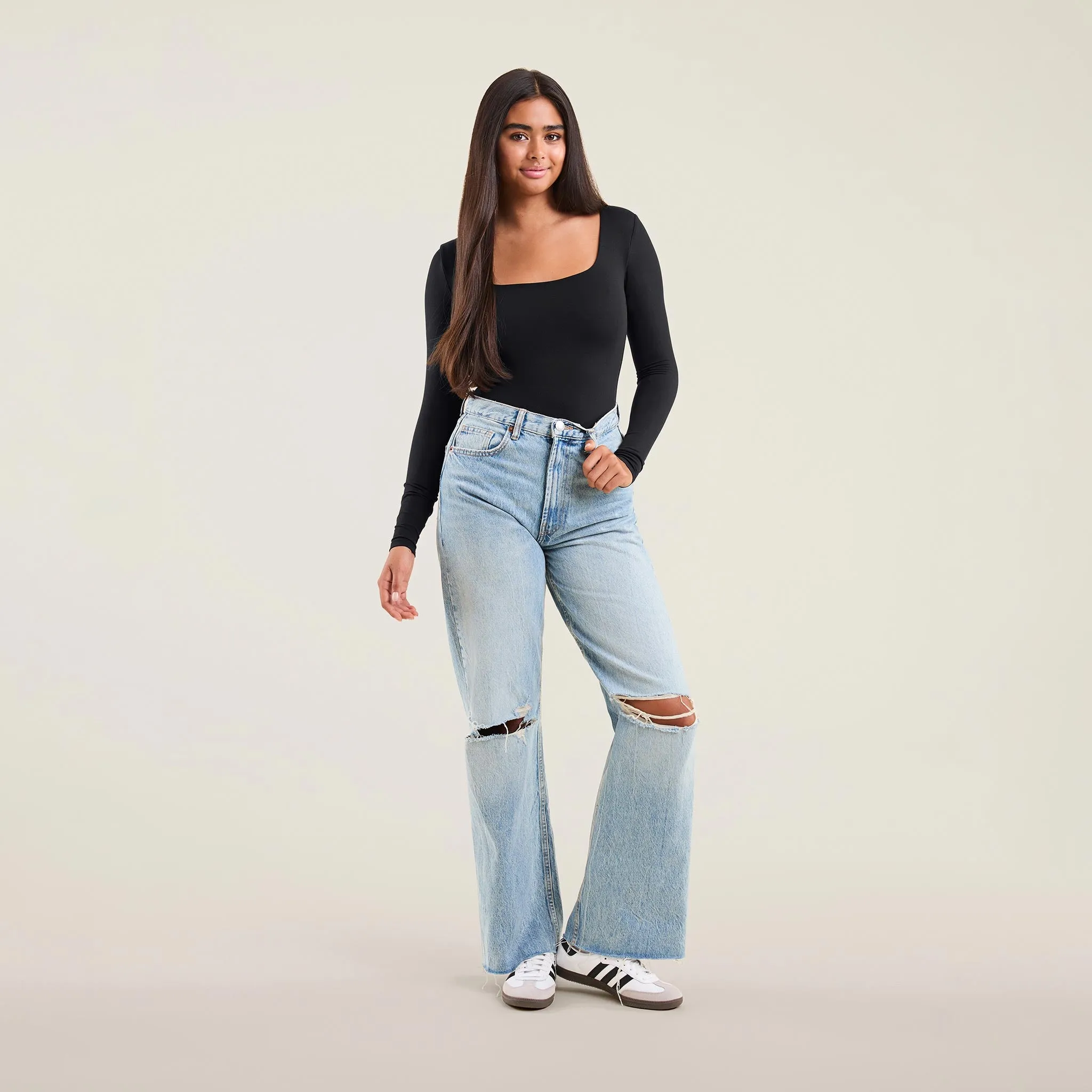 Long Sleeve Square Neck Bodysuit | Black sold by nuuds product image thumbnail 2