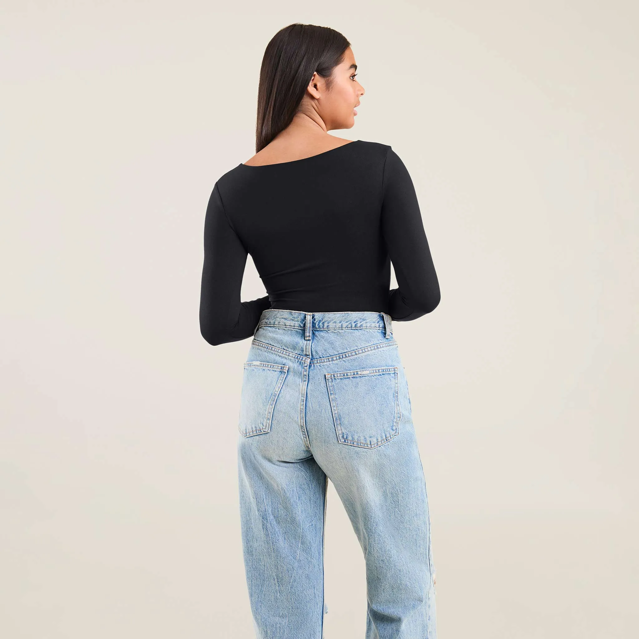 Long Sleeve Square Neck Bodysuit | Black sold by nuuds product image thumbnail 4