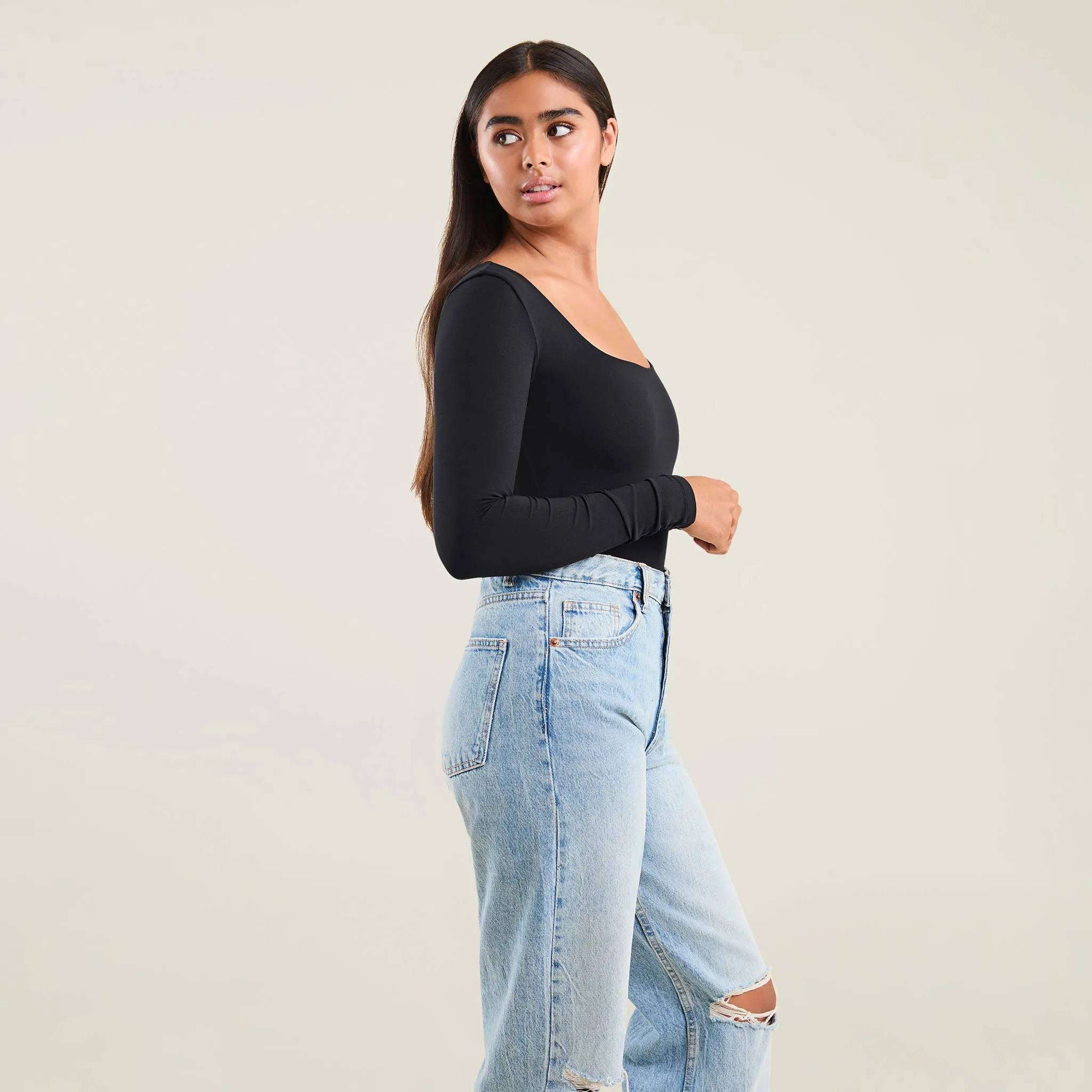 Long Sleeve Square Neck Bodysuit | Black sold by nuuds product image thumbnail 3